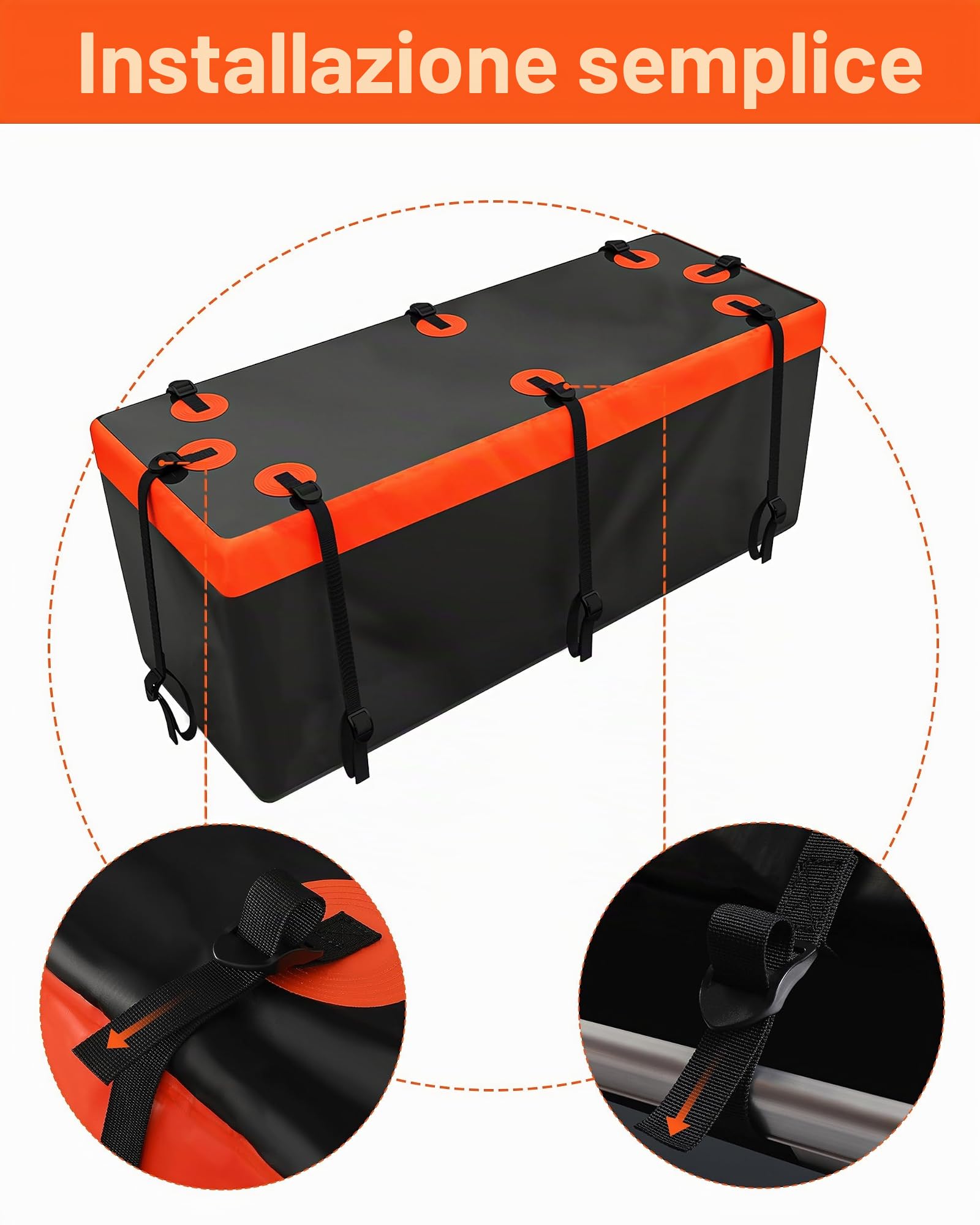 Signstek Portabagagli posteriore softshell per gancio di traino, custodia posteriore impermeabile, 15 piedi cubi, borsa posteriore pieghevole da 430 l, 147 x 48 x 61 cm