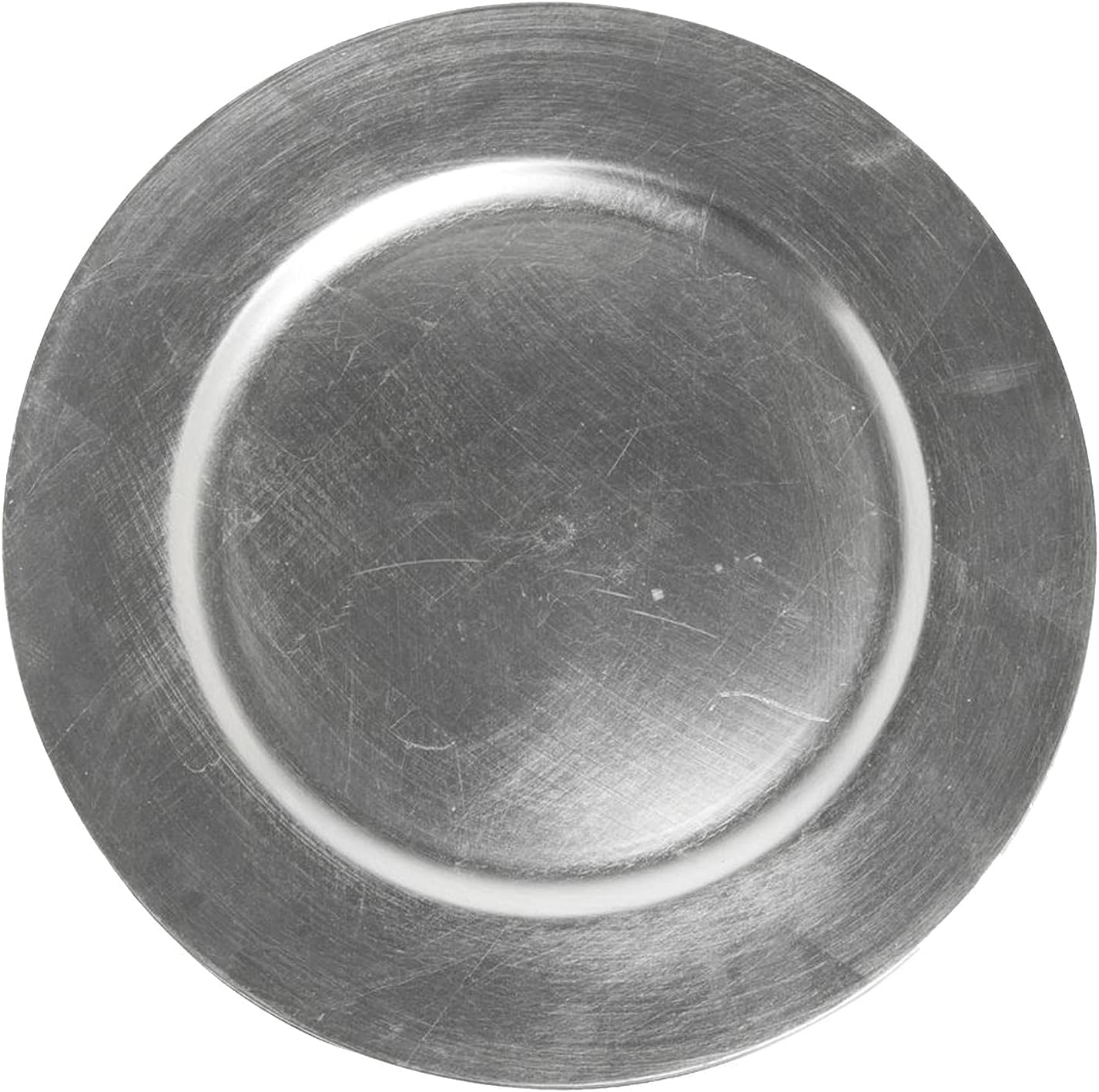 Decorative Reusable Plastic Charger Plates - Distressed Metallic Silver Effect - 33cm Diameter - Set of 6 Plates