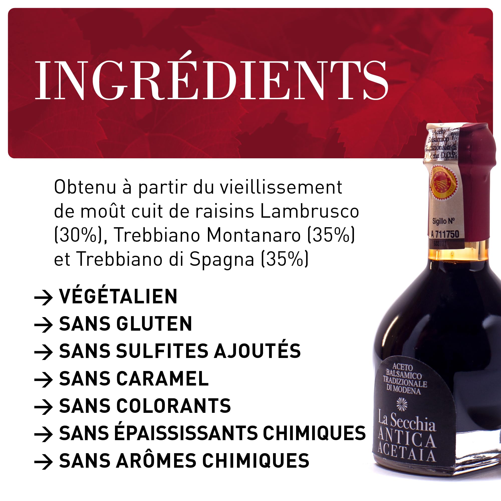 La Secchia - "Affinato", Vinaigre Balsamique Traditionnel de Modène DOP avec Vieillissement minimum de 12 ans, Flacon de 100 ml avec Bouchon Doseur en Verre Soufflé, Coffret Cadeau