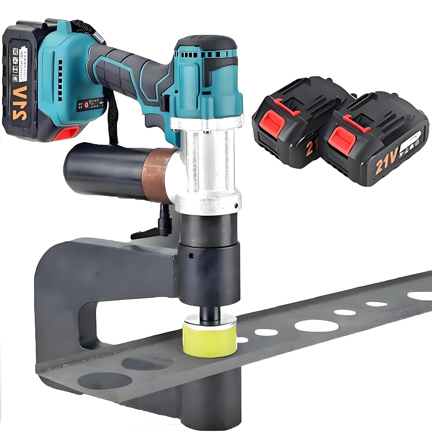 GLBMXDD Electric Hydraulic Hole Punch For Metal, Cordless Hydraulic Stripping Punch Set, 6 Dies (16–32 mm),150 mm Throat,for Steel Copper Aluminum Iron Alloy