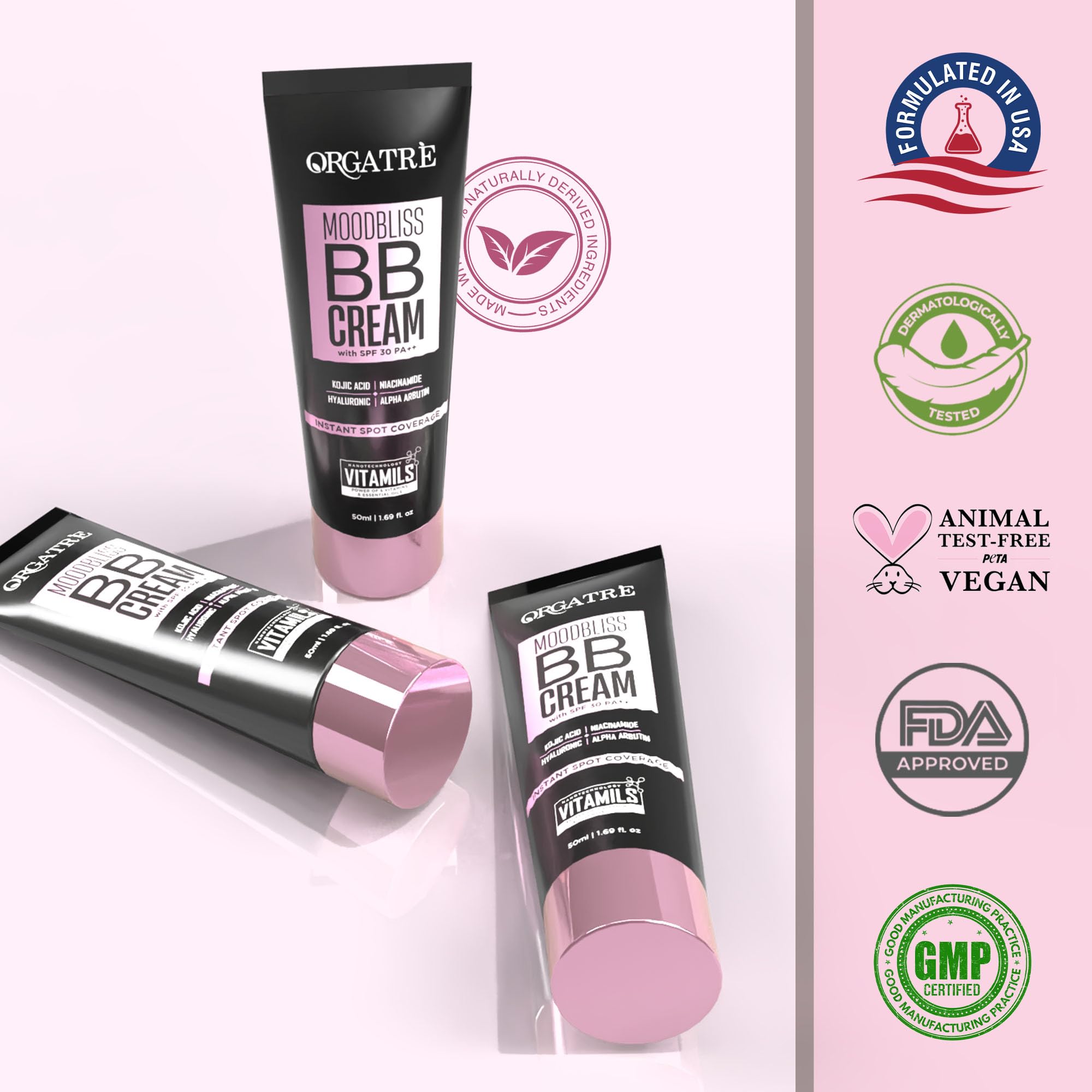 ORGATRE MoodBliss BB Cream 50gm | Instant Spot Coverage with SPF 30 PA++ | Light Makeup Glow for All Skin Types | Kojic Acid & Niacinamide - Image 5 thumbnail