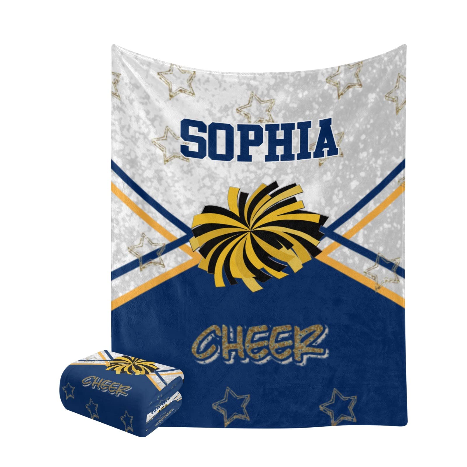 XOZOTY Gold Navy Blue Cheerleader Personalized Blanket Nursery Swaddling Blankets for Gilrs Boys Kids Newborns Baby Shower Pet Gift 30 x 40 Inch