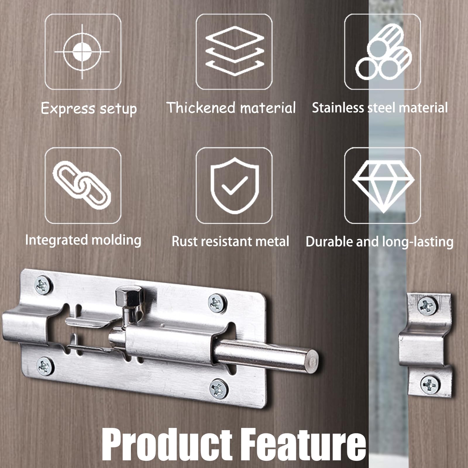 2 Pcs Door Lock Bolt, Door Latch Slide Bolts Lock with Screws,Stainless Steel Bolt Lock for Bathroom Bedroom,Toilet, Shed - Image 3