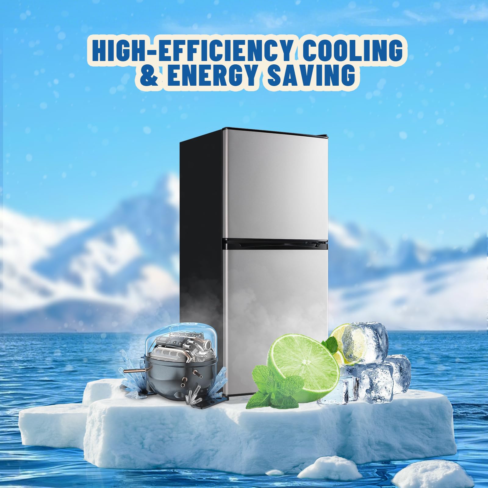Demuller 3.88 Cu.Ft Capacity Refrigerator With Freezer Double Door Mini Fridge Small Refrigerator With 7 Adjustable Temp Control & 3 Glass Shelves For Kitchen Office Dorm Silver on Fridge.com - View 3