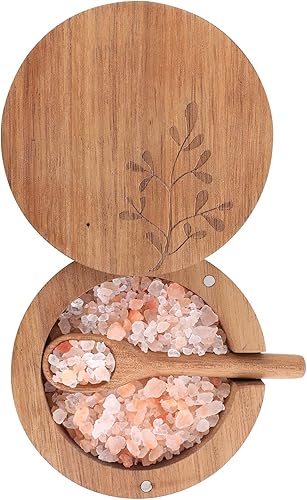 DGYLL Juego de caja de sal de madera de acacia, sin cuchara. Sal, cuencos de sal y pimienta con tapa giratoria, recipiente de sal con tapa, 6 onzas