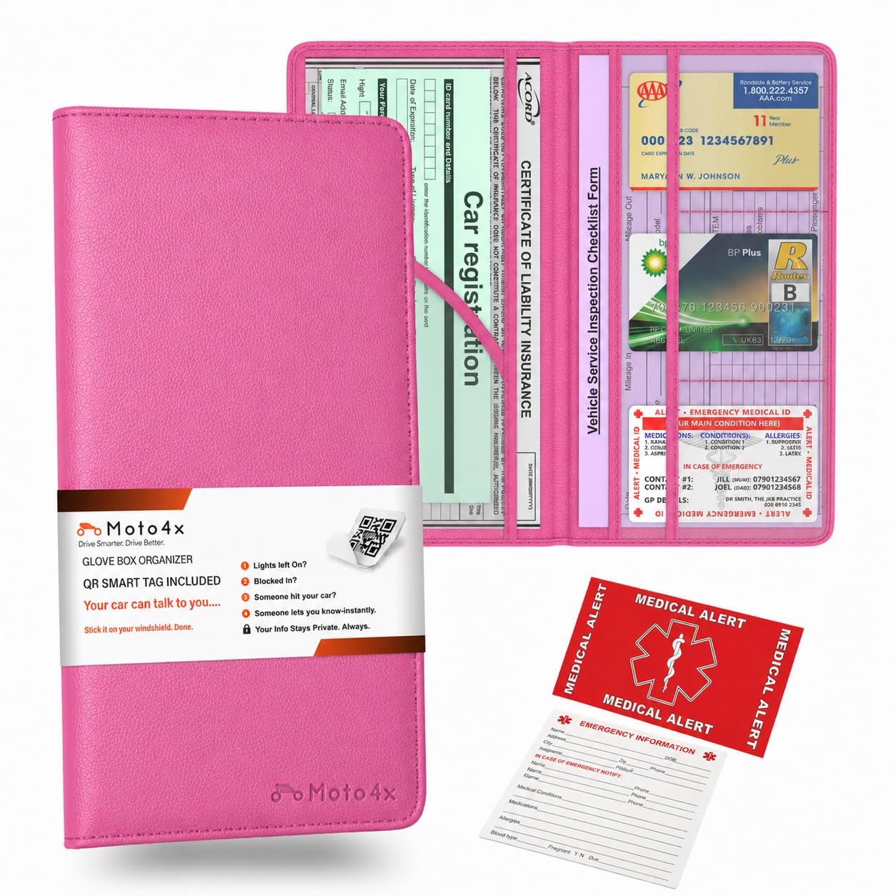 Car Registration and Insurance Card Holder, Pink Premium PU Leather Folder