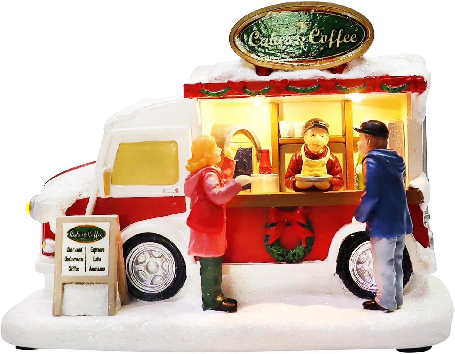 MOMENTS IN TIME Christmas Village Cakes and Coffee Food Truck Lighted LED Street Vendor Scene Battery Operated Holiday Tabletop Décor Hand-Painted Polyresin Collectible Gift Ready Tabletop Display