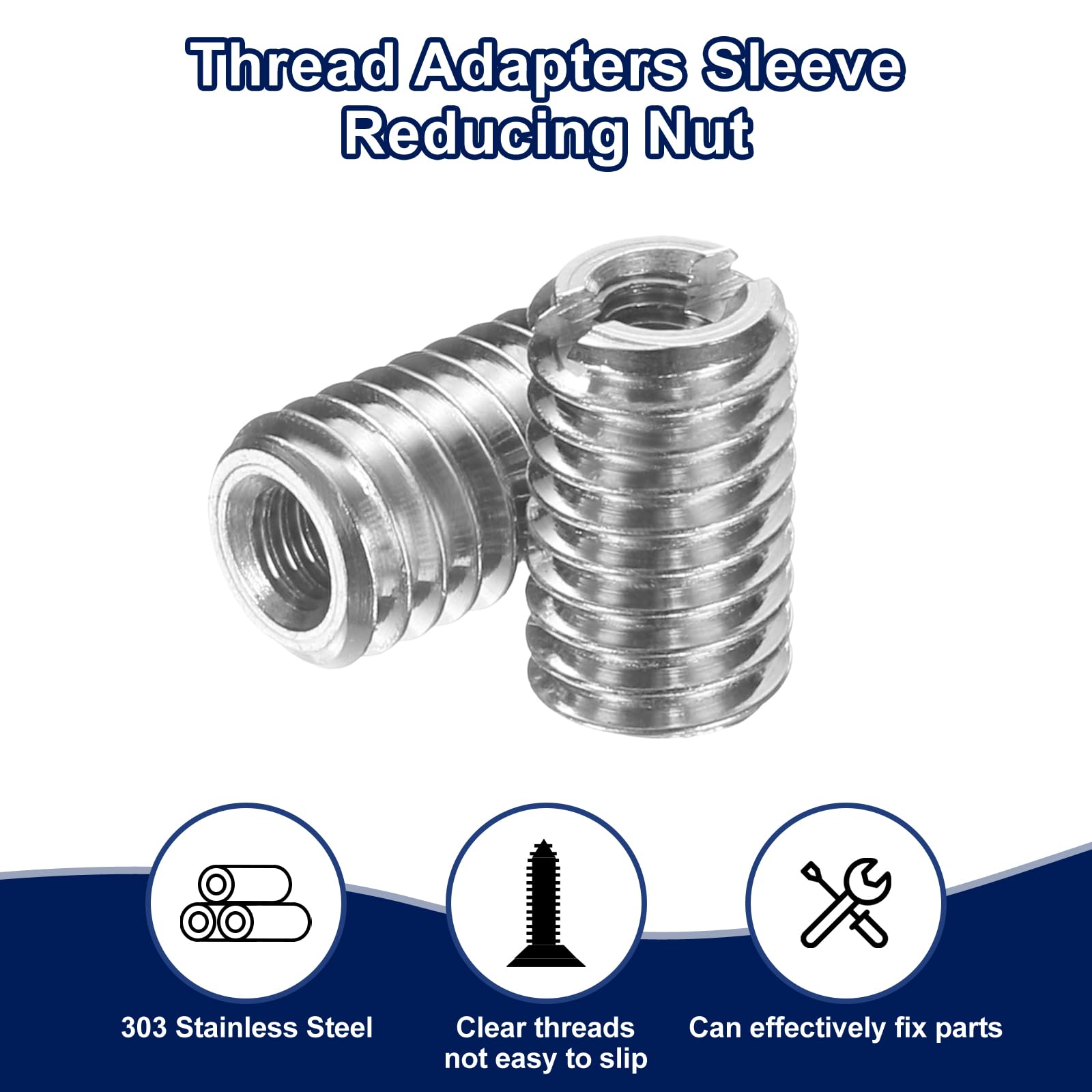uxcell 30 inserti filettati, in acciaio inox, da M3-0,5 femmina a M6-1 maschio, adattatori per filettatura lunga 10 mm, riduttori, viti di riparazione per legno duro e conifere