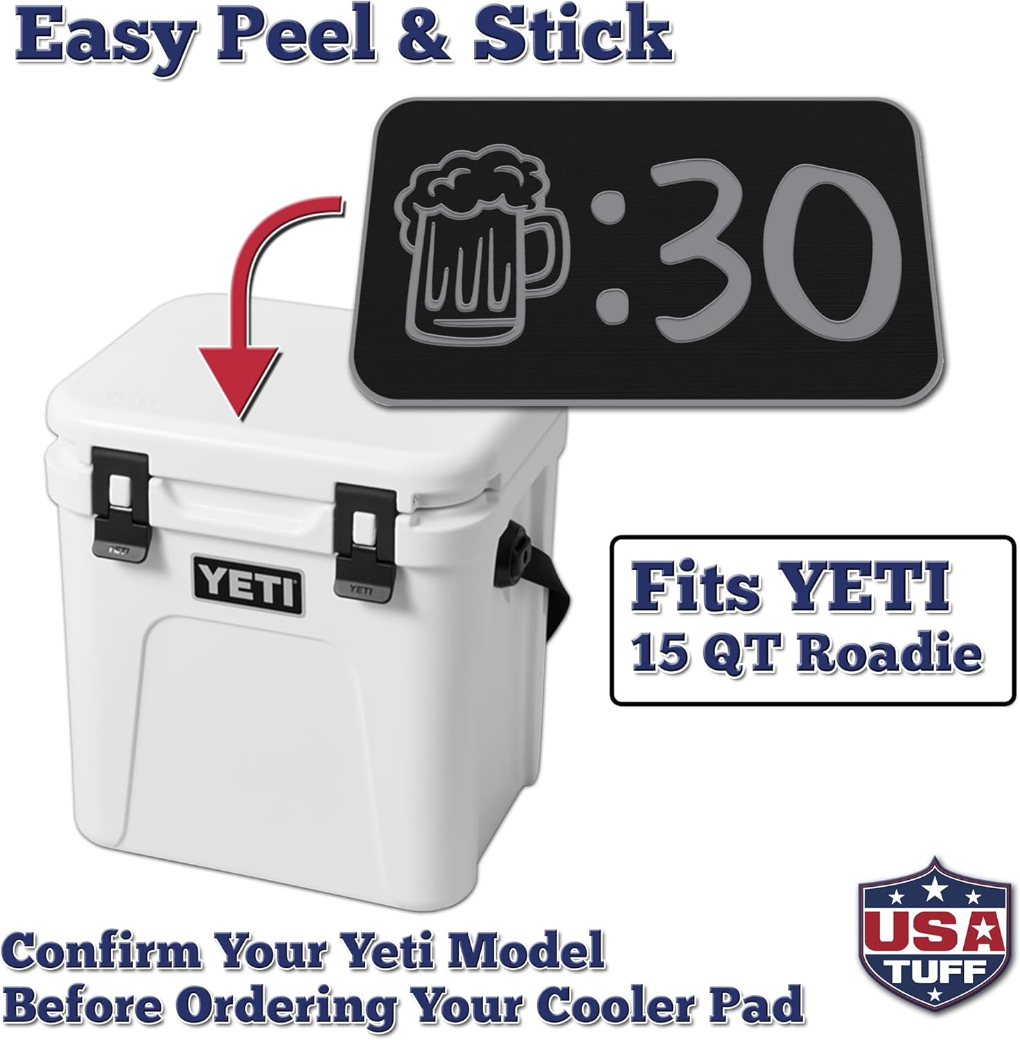 USATuff SeaDek EVA Mat Cooler Pad fits YETI | Peel & Stick Application | Non Slip Comfort Accessories - Beer 30 (Black-StormGray)