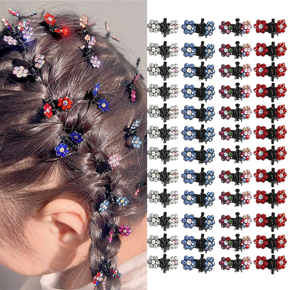 48 Pcs Hair Clips Flower Butterfly Shape Mini Hair Claw, Rhinestones Plum Blossom Small Acrylic Strong Hold Clips for Women Fashion Hair Accessories