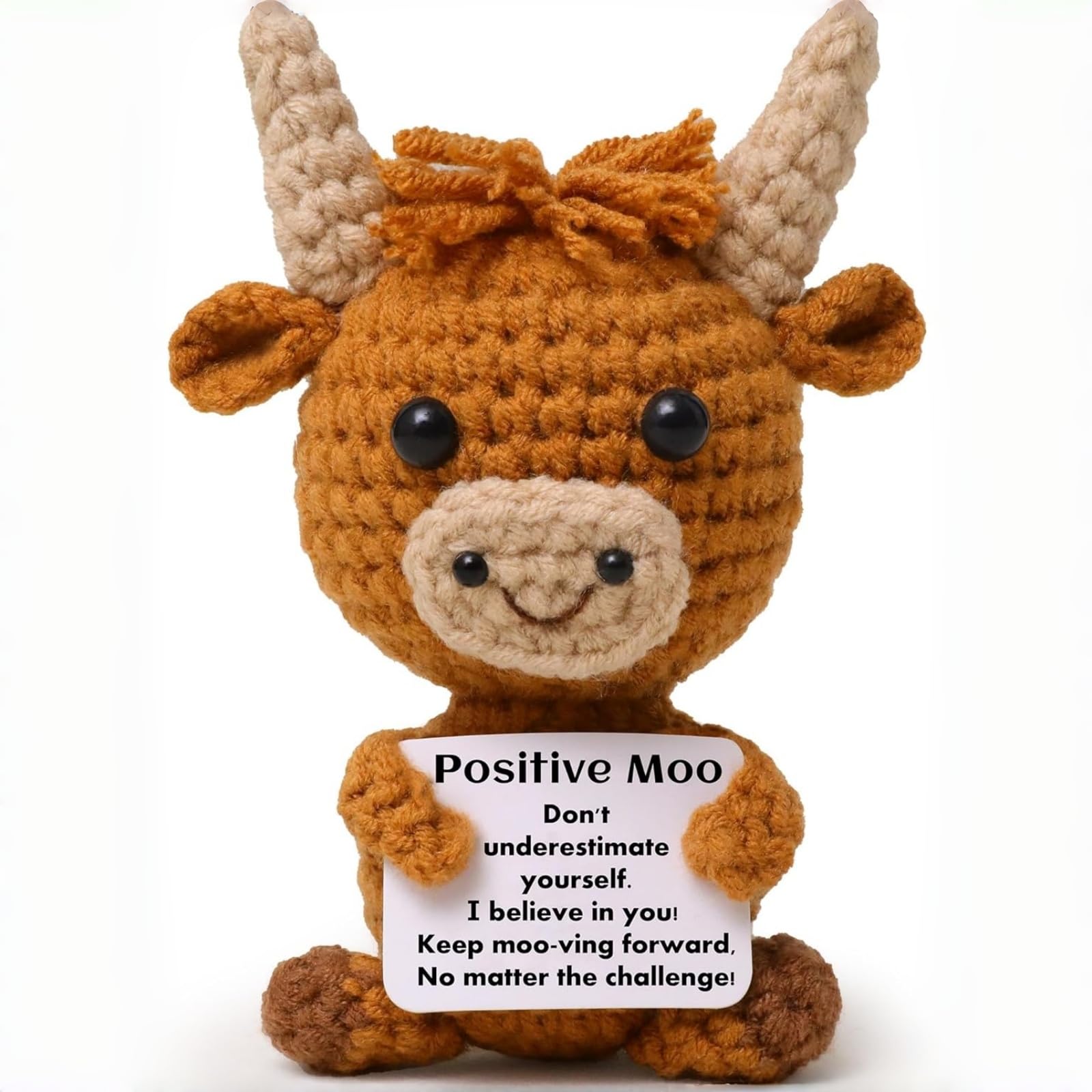QIANSSE Handmade Crochet Doll, Mini Emotional Support Animal Gift with Inspirational Card