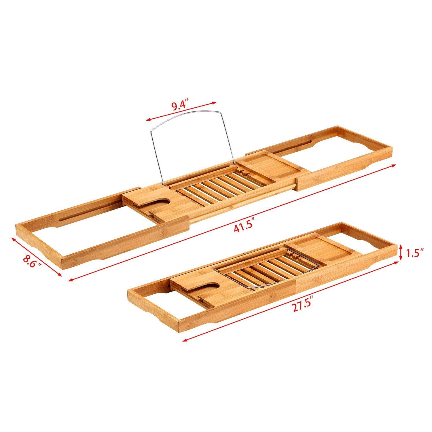 Bamboo Bathtub Rack Shelf Caddy Tray Wine Holder Book Stand Expandable (legendary-yes)