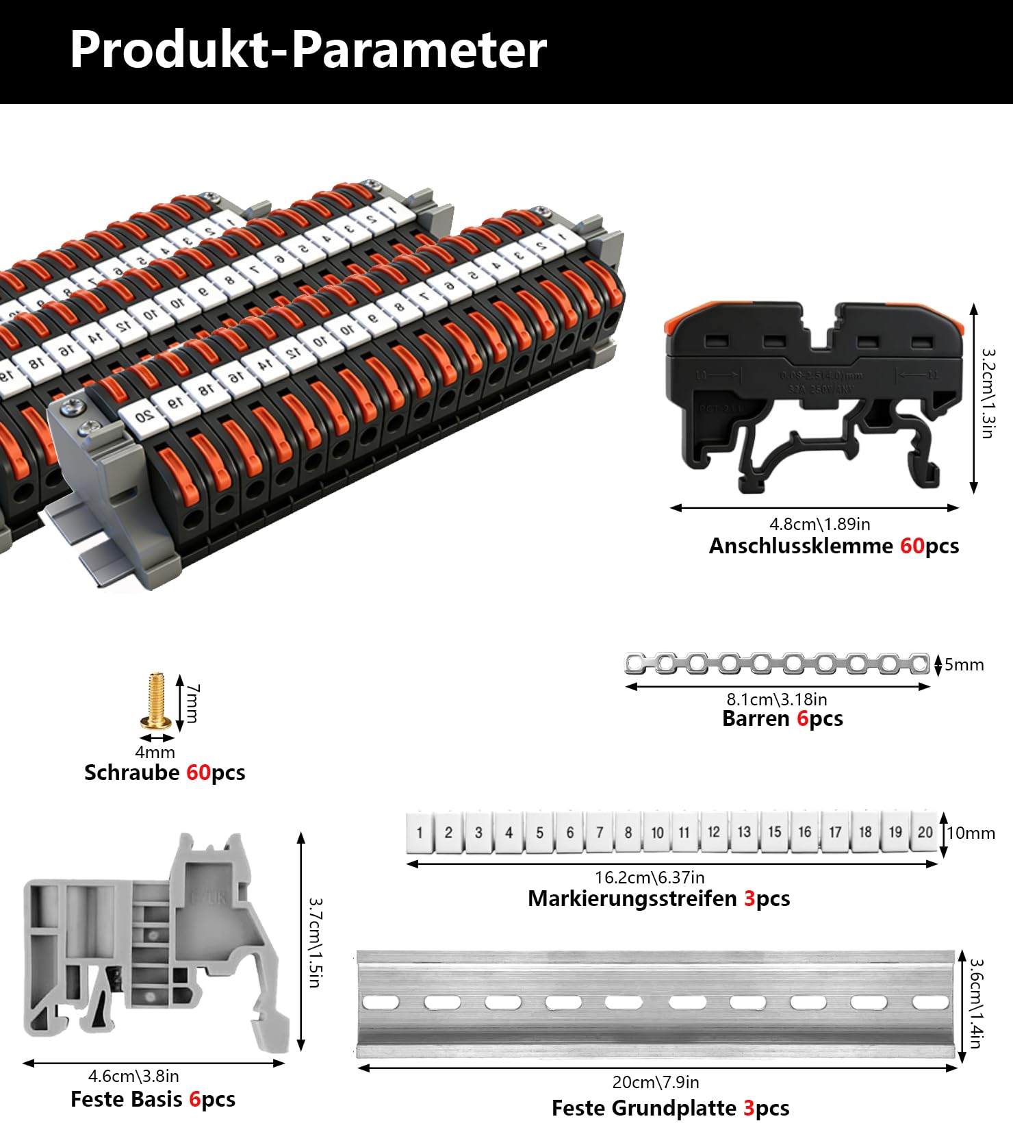 PCT-211 Lot de 60 repartiteur bornier electrique rail din 0,08 à 4 mm² bornier rail din Bornes de raccordement electrique enfichables, Bornes électriques pour un câblage rapide
