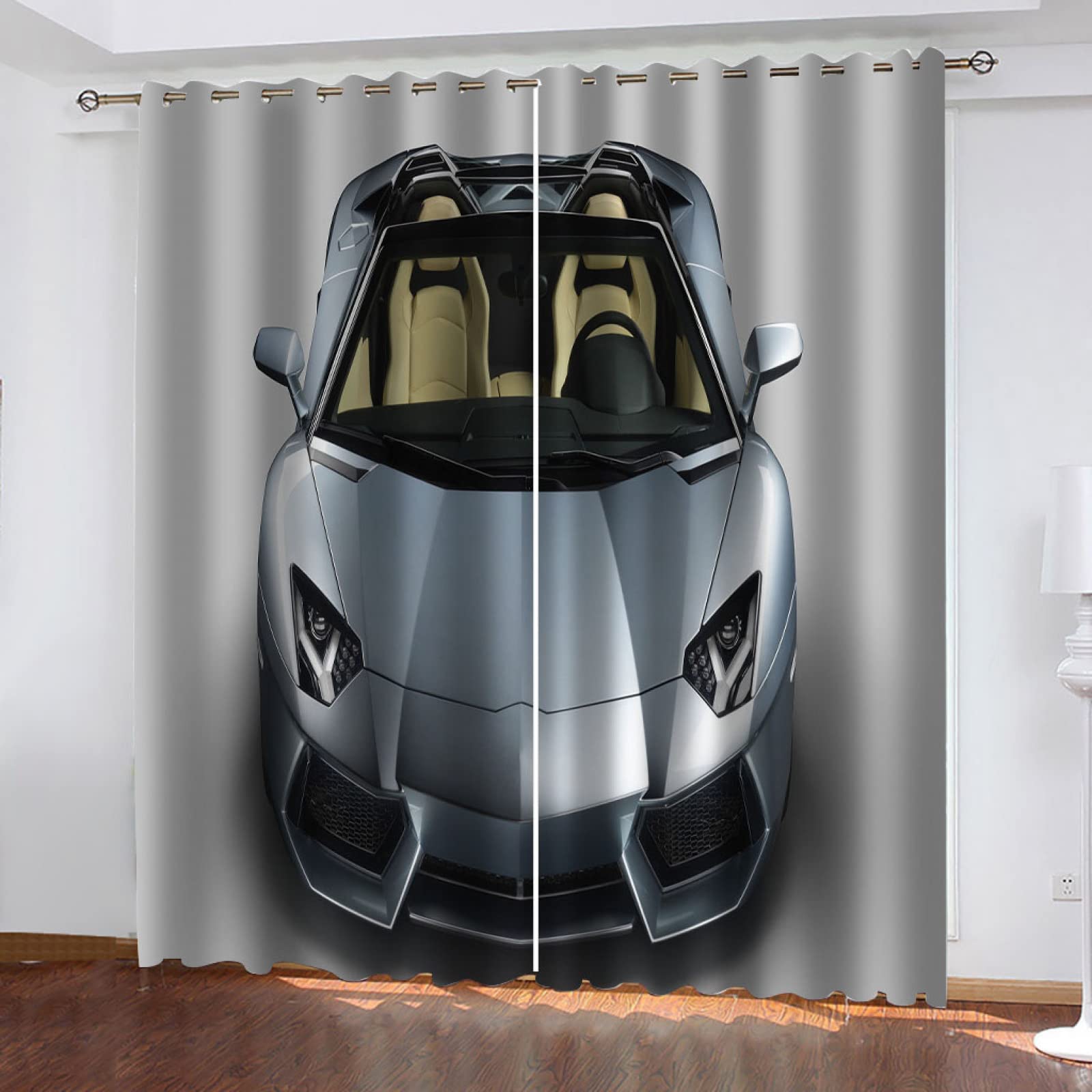 Cortinas Habitacion Juvenil Opacas 2 Piezas 3D Superdeportivo Patrón Cortinas Salon Dormitorio Modernas para Ventanas Decoración para Hogar 264X240Cm Termicas Aislantes con Ojales