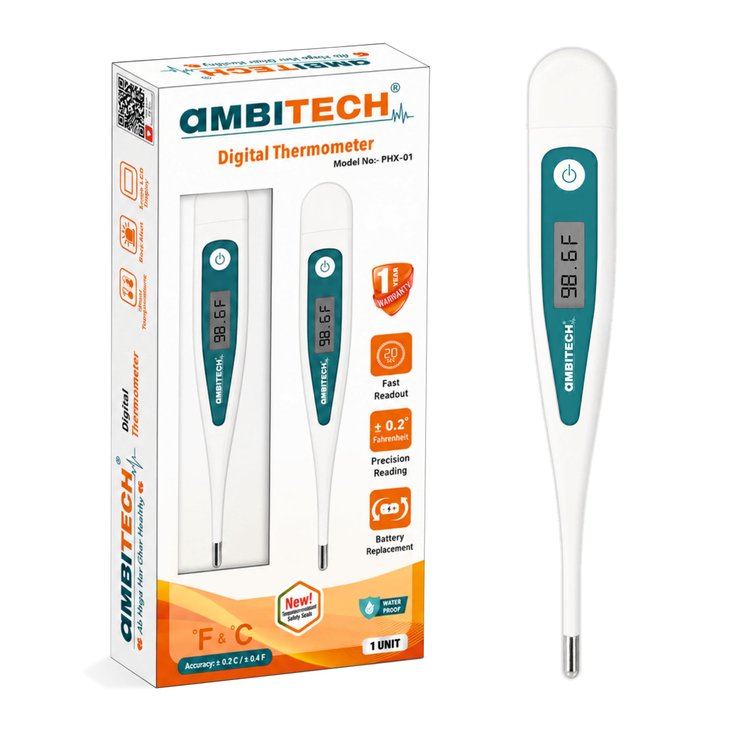 AmbiTech PHX-01 Digital Thermometer with One Touch Operation For Child and Adult Oral or Underarm Use |Made in India|1 Year Warranty-picture-30