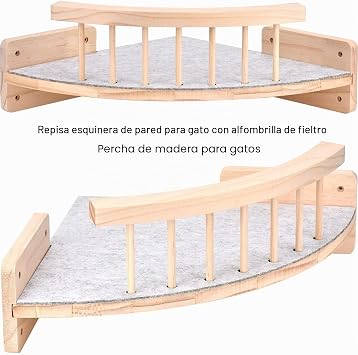 Cat Climbing Wall Set with Corner Perch and 3 Tiers, Cat Corner with 3 Steps, Cat Ladder Wall Mount, Wooden Cat Wall Shelving for
