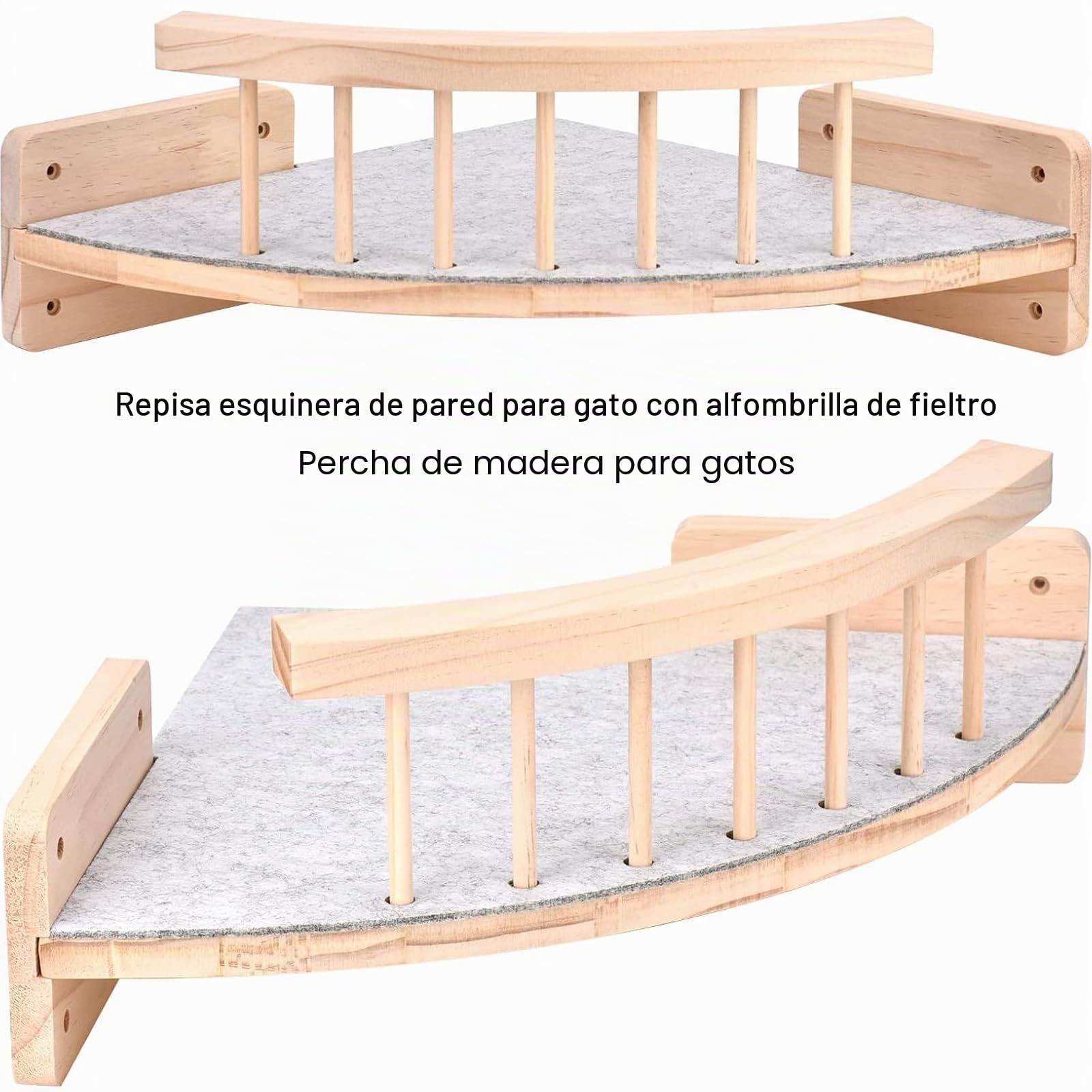 Juego de pared de escalada para gatos con percha de esquina y 3 niveles, esquina para gatos con 3 escalones, escalera para gatos, montaje en pared, estantería de pared para gatos de madera para