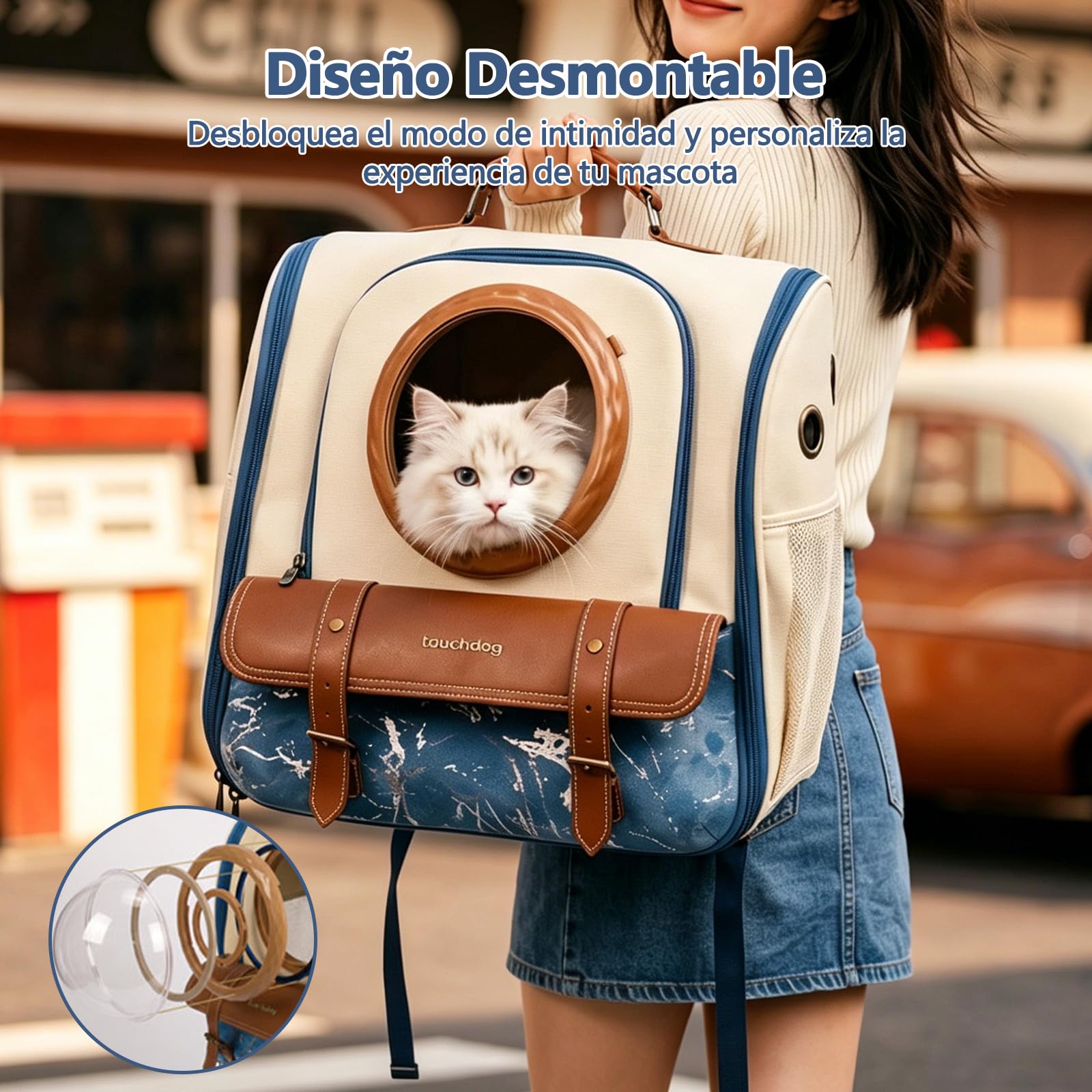 Galatée Transportín para Mascotas, Diseño Panorámico Transparente De 360°, Interior Espacioso, Material 100% Algodón, Correas De Hombro Reforzadas (Estilo Mochila)