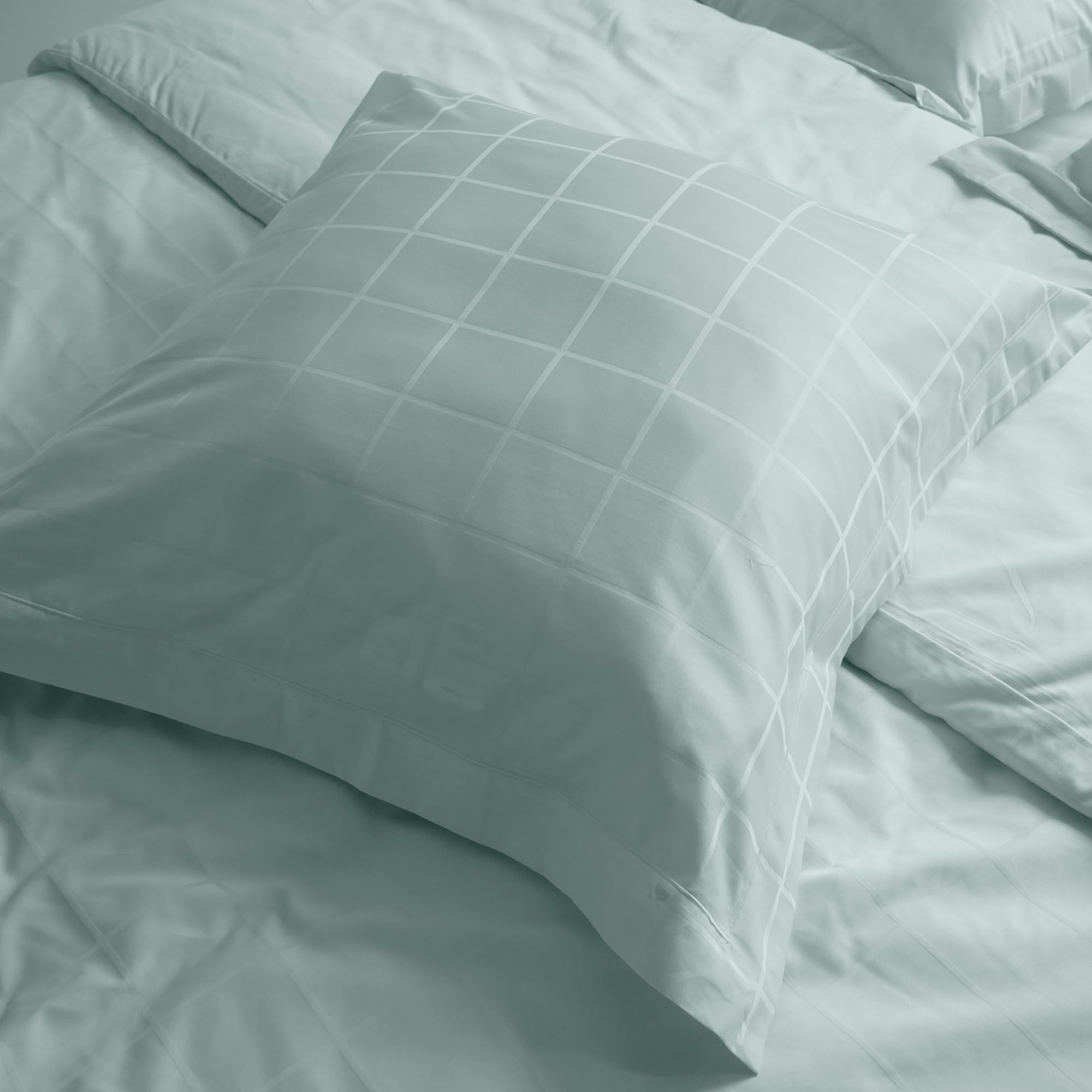Satin de coton d'exception parure de lit 280x240 cm Concerto vert lichen haut de gamme