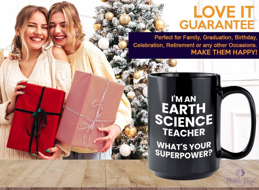 Bubble Hugs Scientist Coffee Mug 15oz Black - Earth Science Teacher - Laboratory Scientist Humor Scientific Researcher Chemist Periodic Table Science Teacher