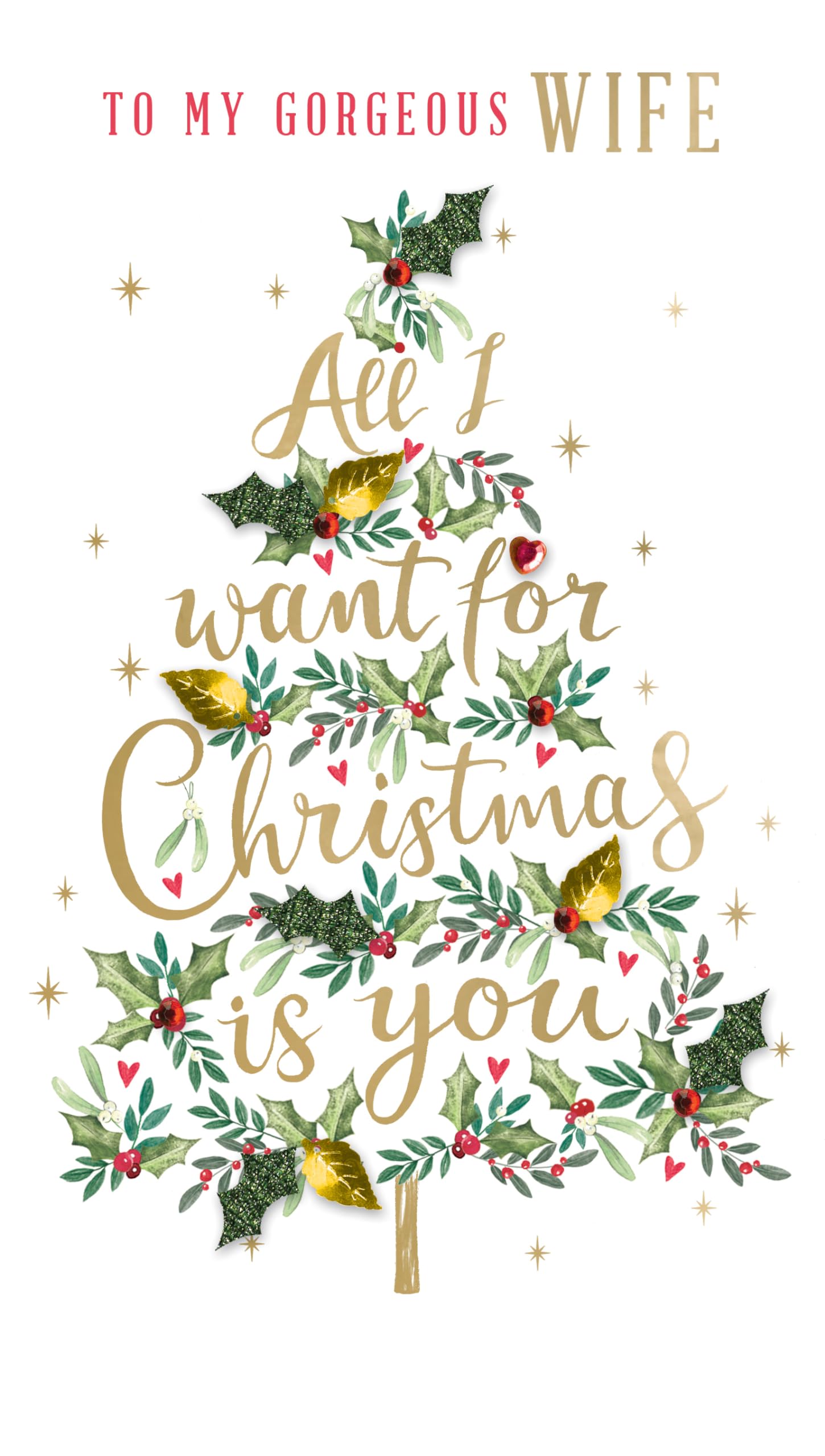 Gorgeous Wife Xmas Tree Embellished Christmas Card Hand-Finished Champagne Cards XCDC423