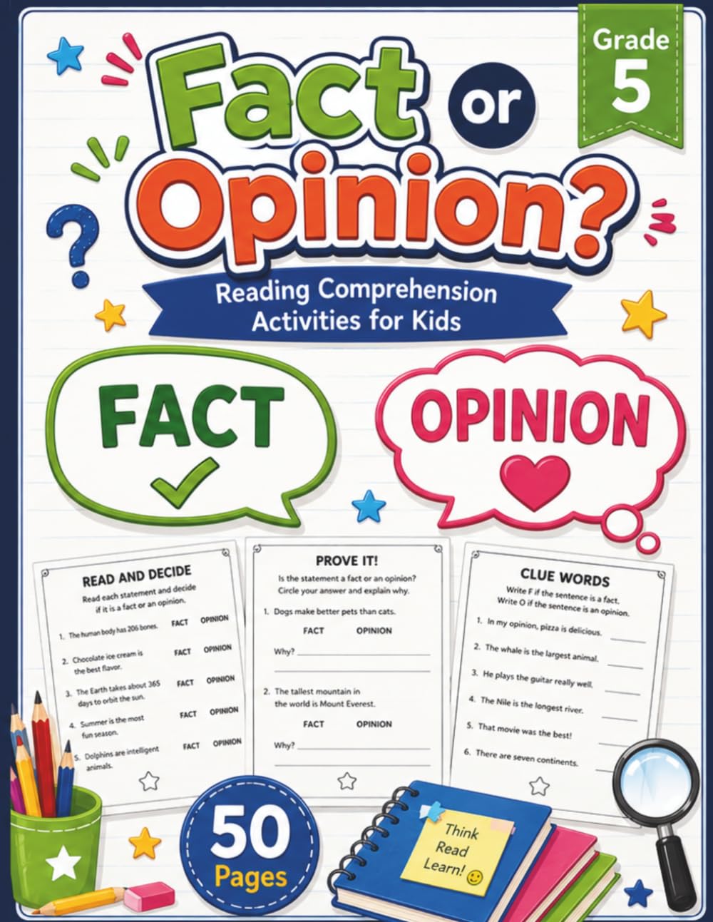 Fact or Opinion? A Reading Skills Workbook: Grade 5 Practice Worksheets for Critical Thinking