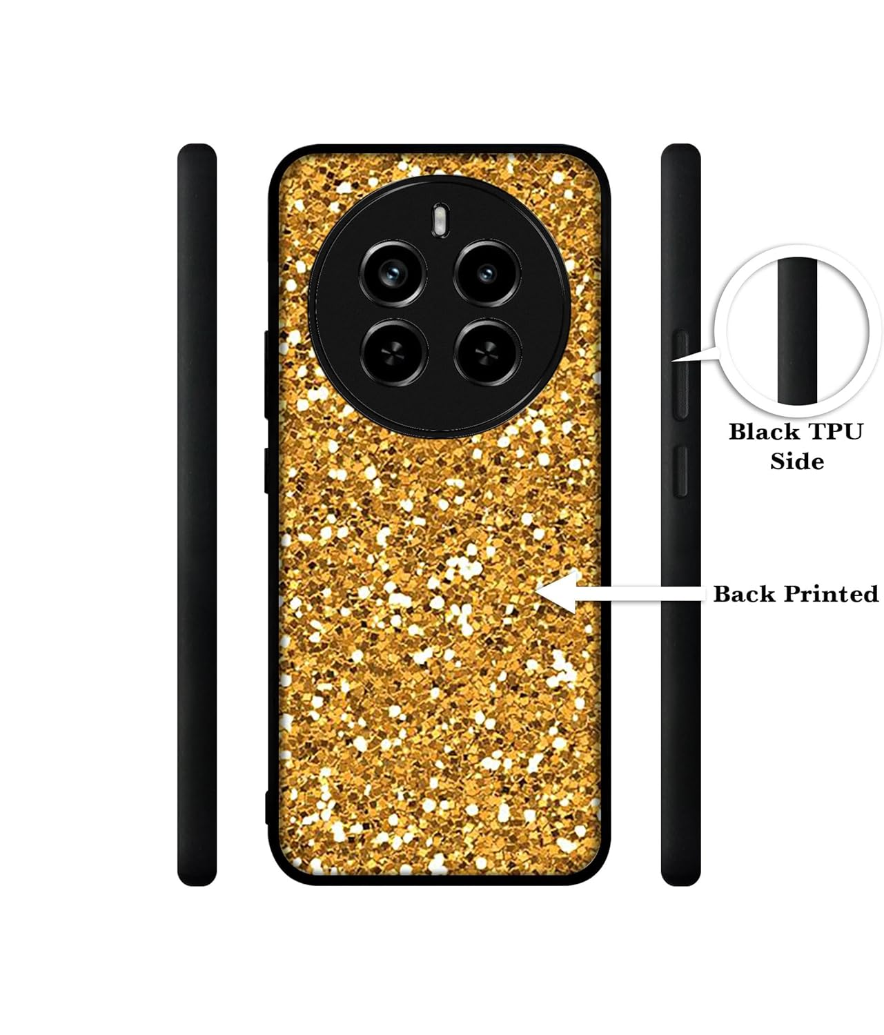 Amazon Brand-Solimo Golden Sparkle Premium 2D Printed Metal Back Case Cover for Realme 12 Plus 5G / P1 5G / Narzo 70 5G / 70 Pro 5G