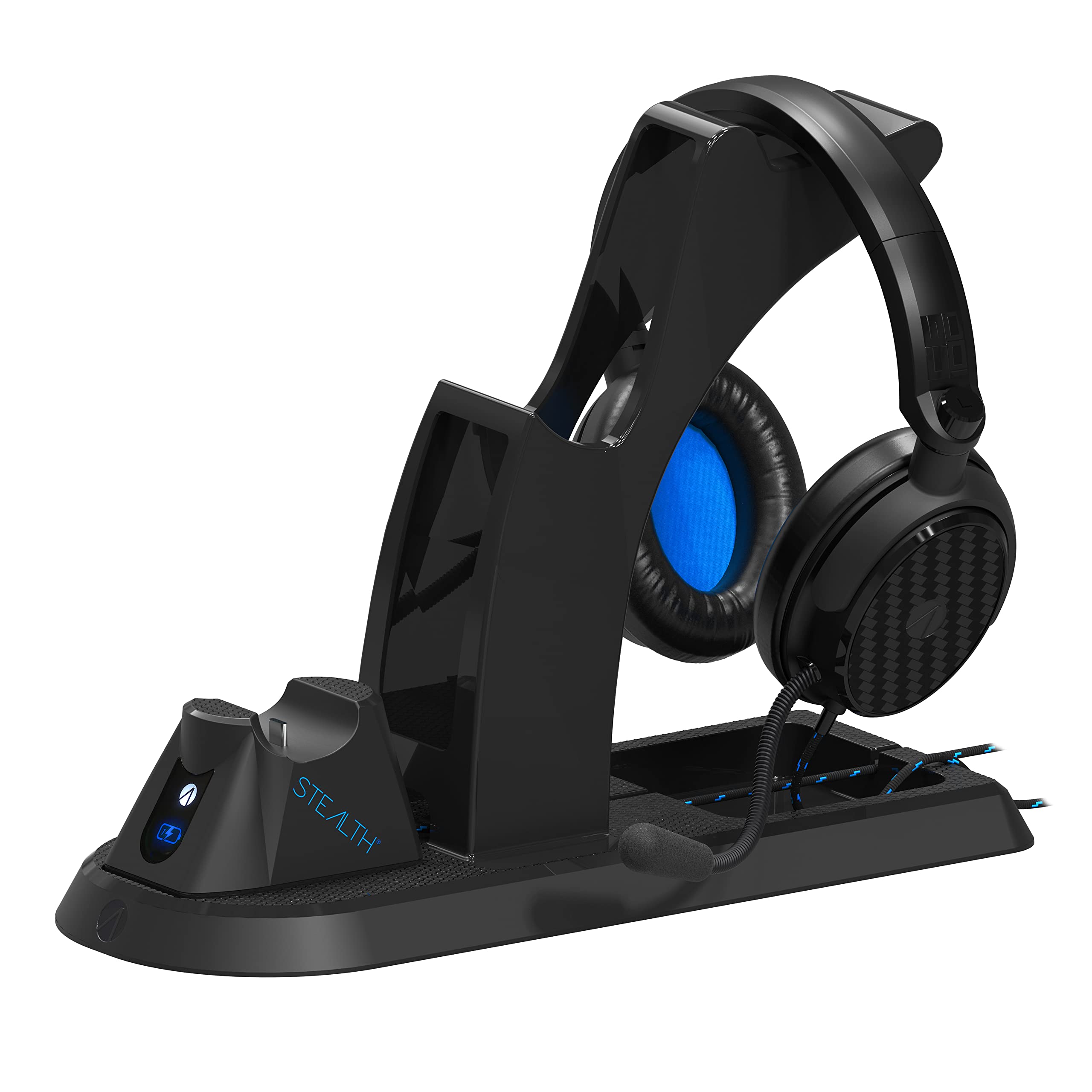 STEALTH Estación de juego definitiva PS5 con auriculares a juego y soporte para mandos a juego y cable de carga USB-C trenzado de 2 m