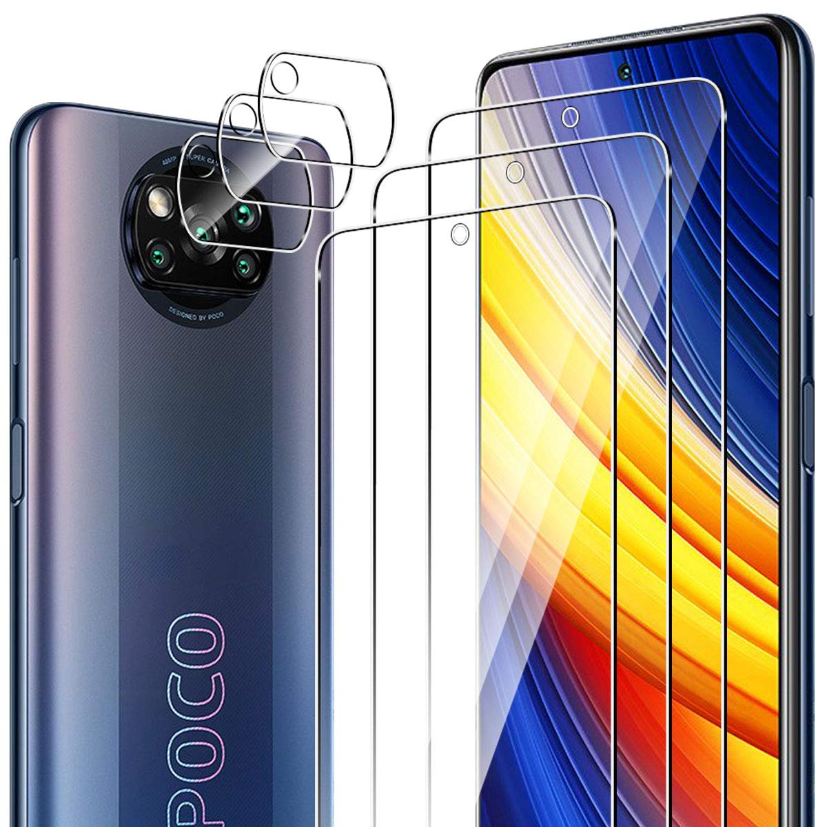 ELYCO Schutzfolie kompatibel mit Xiaomi Poco X3 Pro/POCO X3 NFC 3 Stück Panzerglasfolie & 3 Stück Kamera Schutzfolie, 9H Härte Anti-Kratzer Panzerglasfolie, HD Klar Kameraschutz & Displayschutzfolie