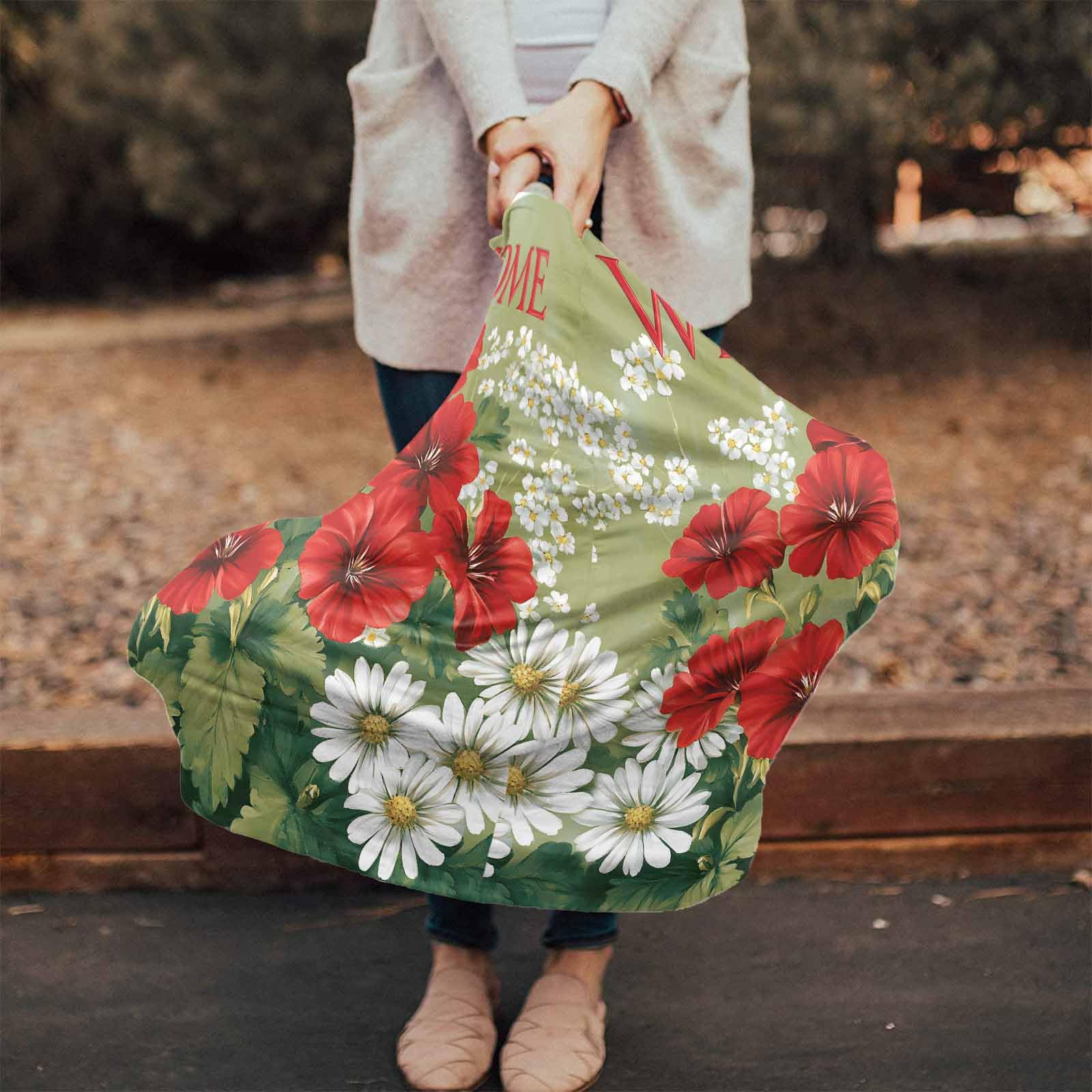 Red White Floral Nursing Cover for Breastfeeding Scarf, Sage Green Welcome Country Style Baby Car Covers Super Soft Multi Use for Canopy Shopping Cart Cover Blanket Stroller Cover