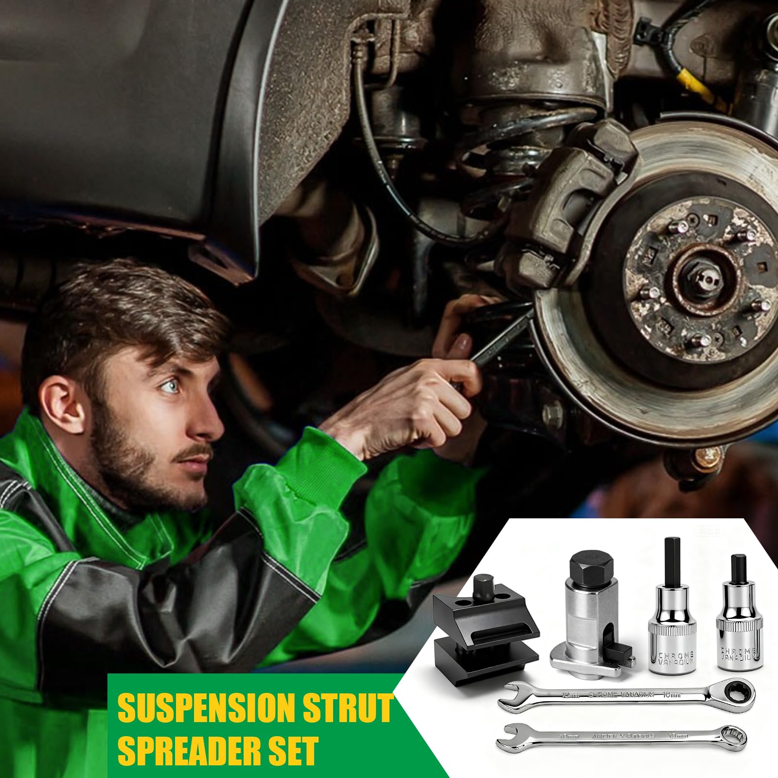 Mumjooyi Set di Divaricatori per Ammortizzatori Comprensivo di Divaricatori Universali Corti e Lunghi per Alloggiamenti dei Cuscinetti delle Ruote Chiave a Cricchetto e Chiave Standard