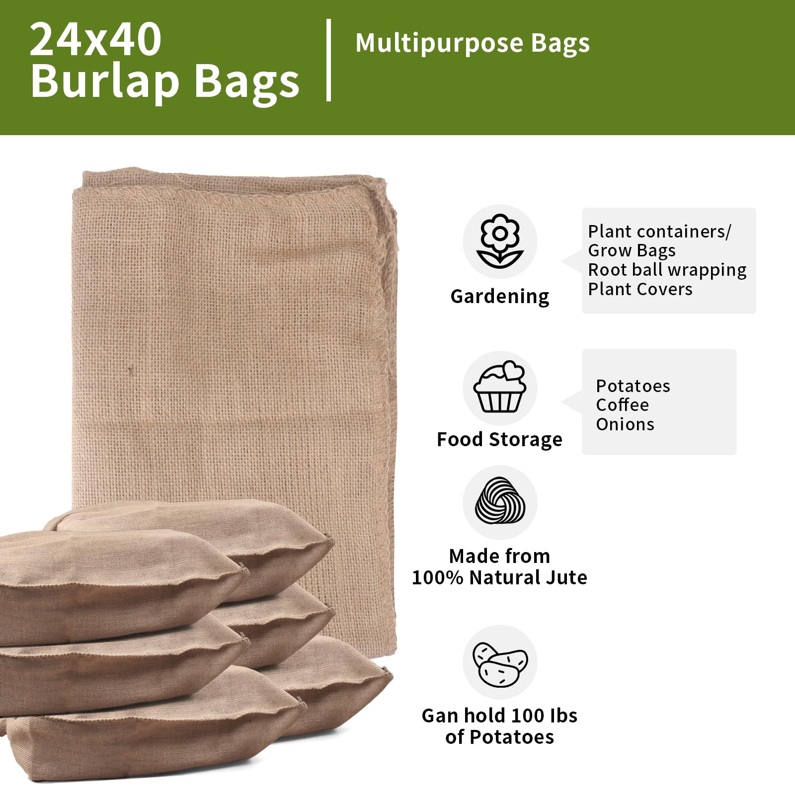 2 bolsas grandes de arpillera: bolsas de carreras de saco de patata de 30 x 42 pulgadas, bolsas de carrera, saco de arpillera, arpillera individual de yute natural para jardinería,