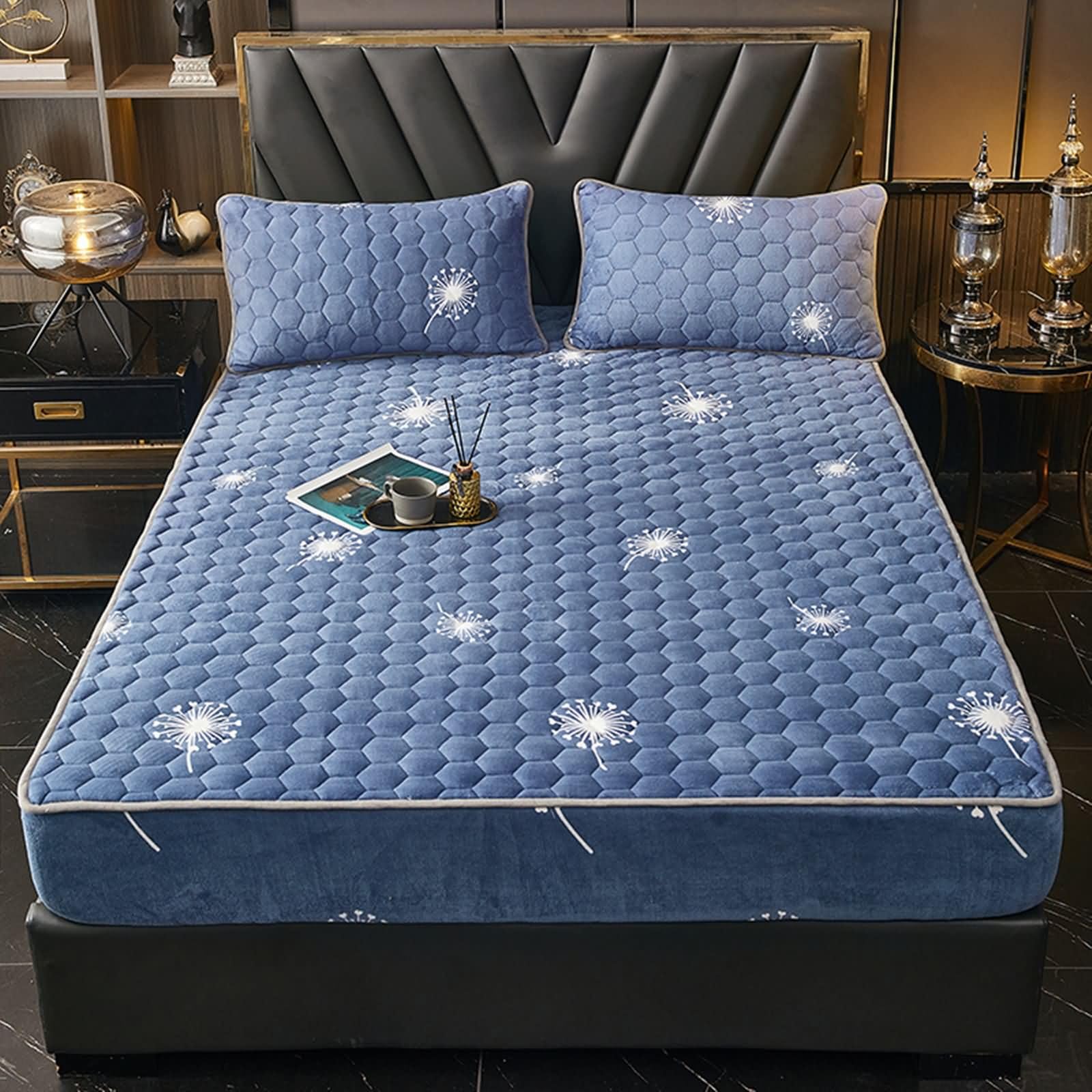 Lenzuola con Angoli Singolo Velluto di Latte, Lenzuolo Singolo 90x200 cm Motivo Tarassaco con Strutturato Geometrica Lenzuolo Morbido, Traspirante, Lavabile in Lavatrice, Blu