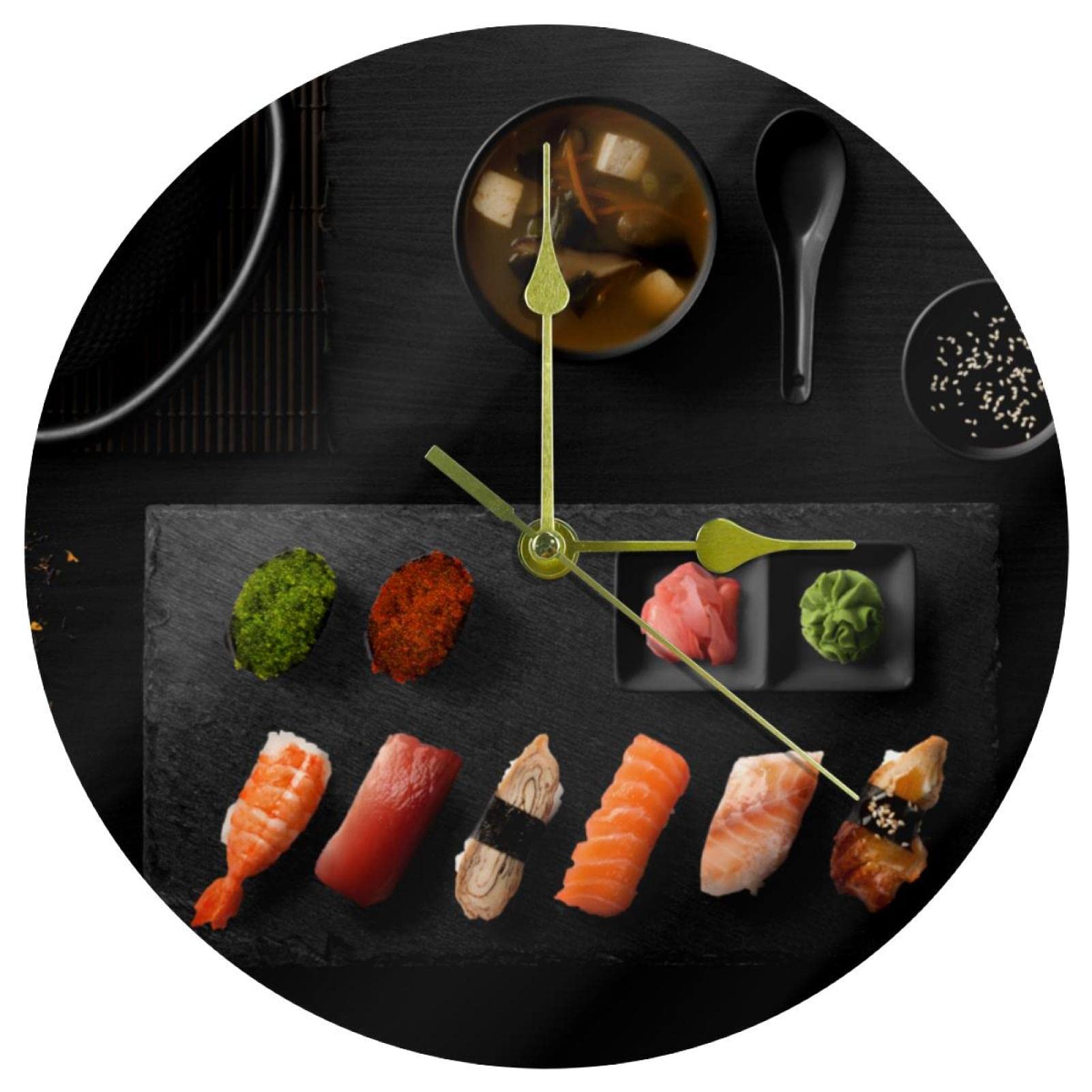 Horloge murale sushi 24 cm silencieuse en acrylique pour cuisine