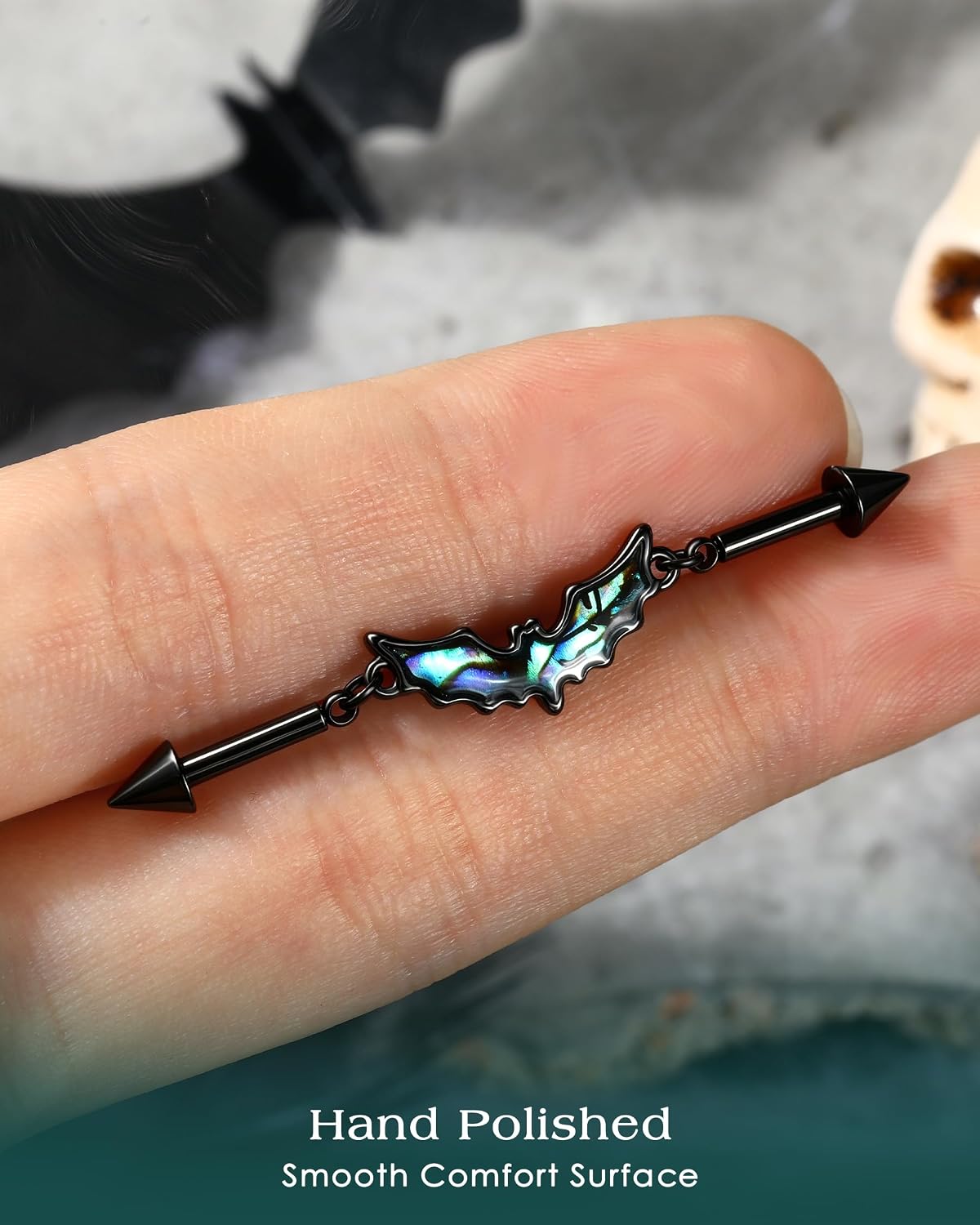 COCHARM 14g Bat Industrial Earring, Surgical Steel Black Industrial Jewelry