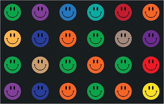 SAFECASTLE Rainbow Smileys Kids Rug 76" x 12 Classroom Seating Carpet with 24 Spots, Colorful Smiley Face Educational Rug for Preschool & Daycare, Non-Slip & Durable Area Preschool Playmat