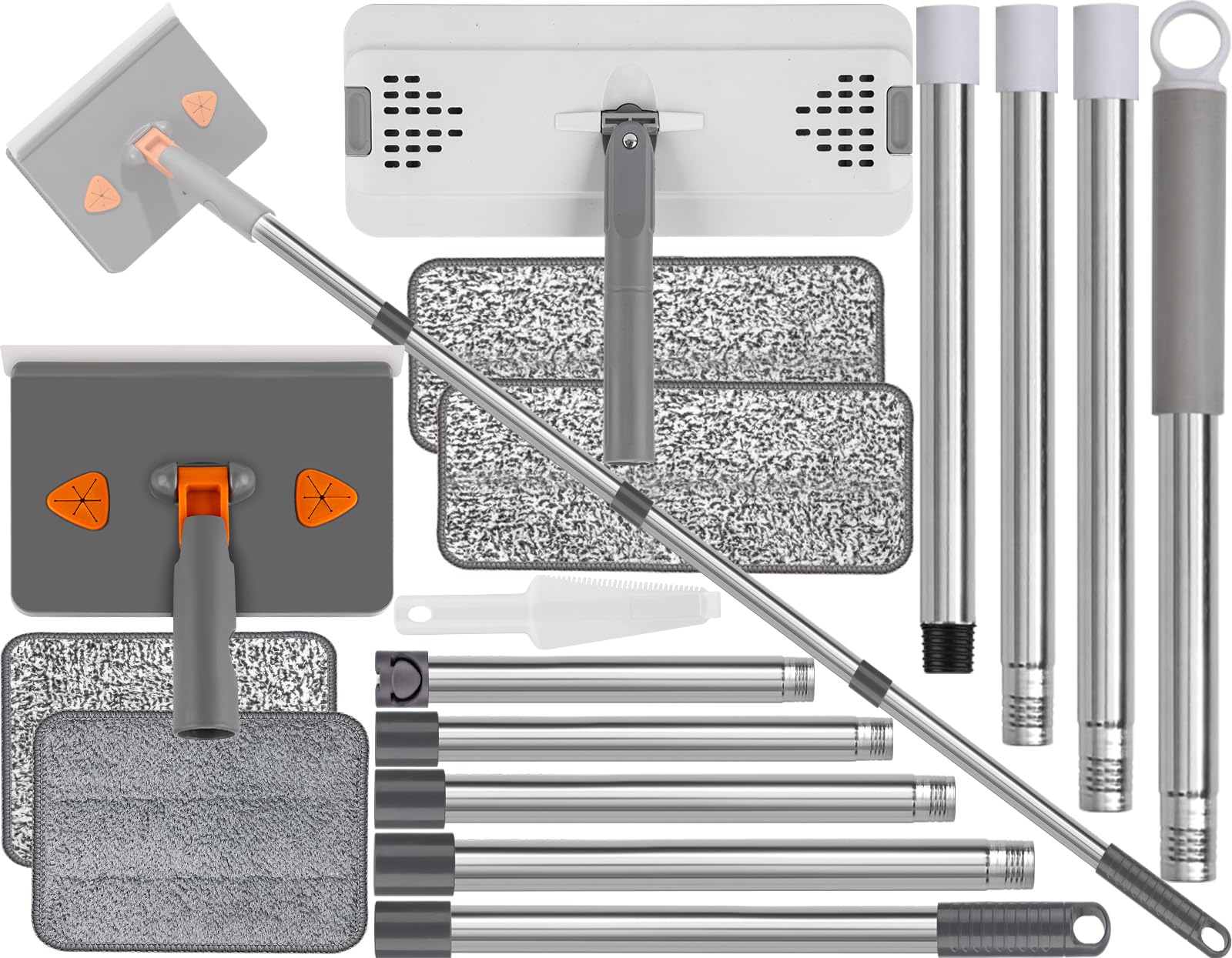 Mops for Floor Cleaning with 57" Long Handle, Baseboard Cleaner Tool with 84" Handle, 2 Reusable Pads, Wet and Dust Mopping for Hardwood, Laminate,