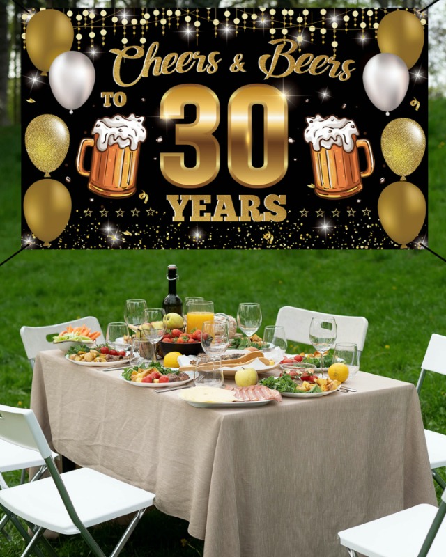 30e verjaardag decoratie beige goud - Happy Birthday slinger, ballonnen voor vrouwen mannen - decoratieset