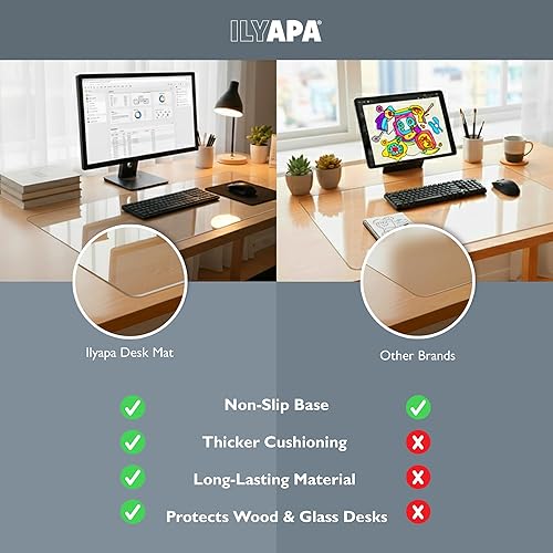 Miniatura 7 de Ilyapa Tapete de escritorio de oficina, tapete texturizado transparente, 47 x 23 pulgadas, protector de escritorio de plástico transparente para el