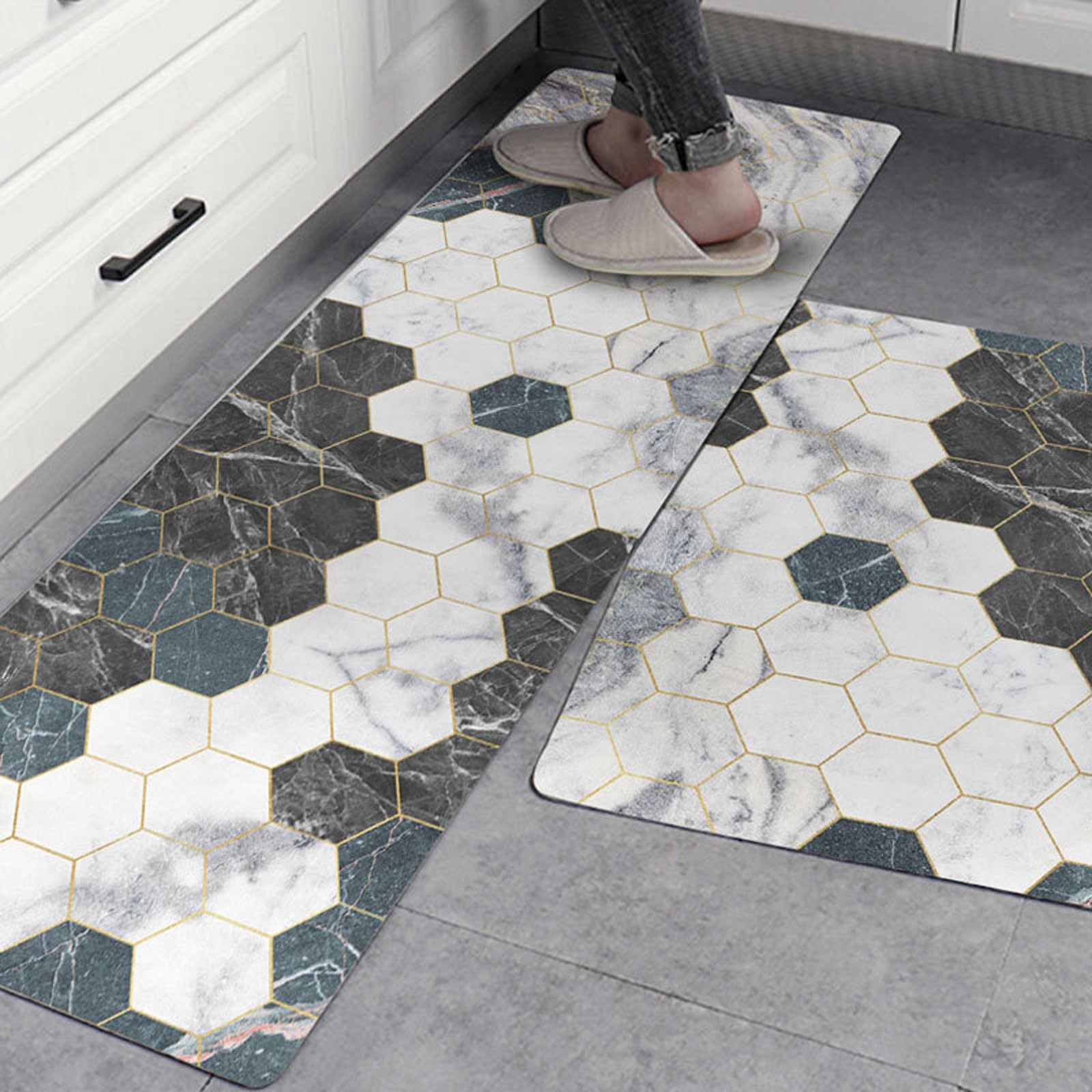 Kitchen Floor Mats,2 Piece Kitchen Mats Rug Set,Anti-Fatigue Kitchen Rugs,Standing Runner Rugs,2 Piece Kitchen Mat,Waterproof,Oil Resistant,Stain Resistant,Non-slip,For Sink,Kitchen,Hallway