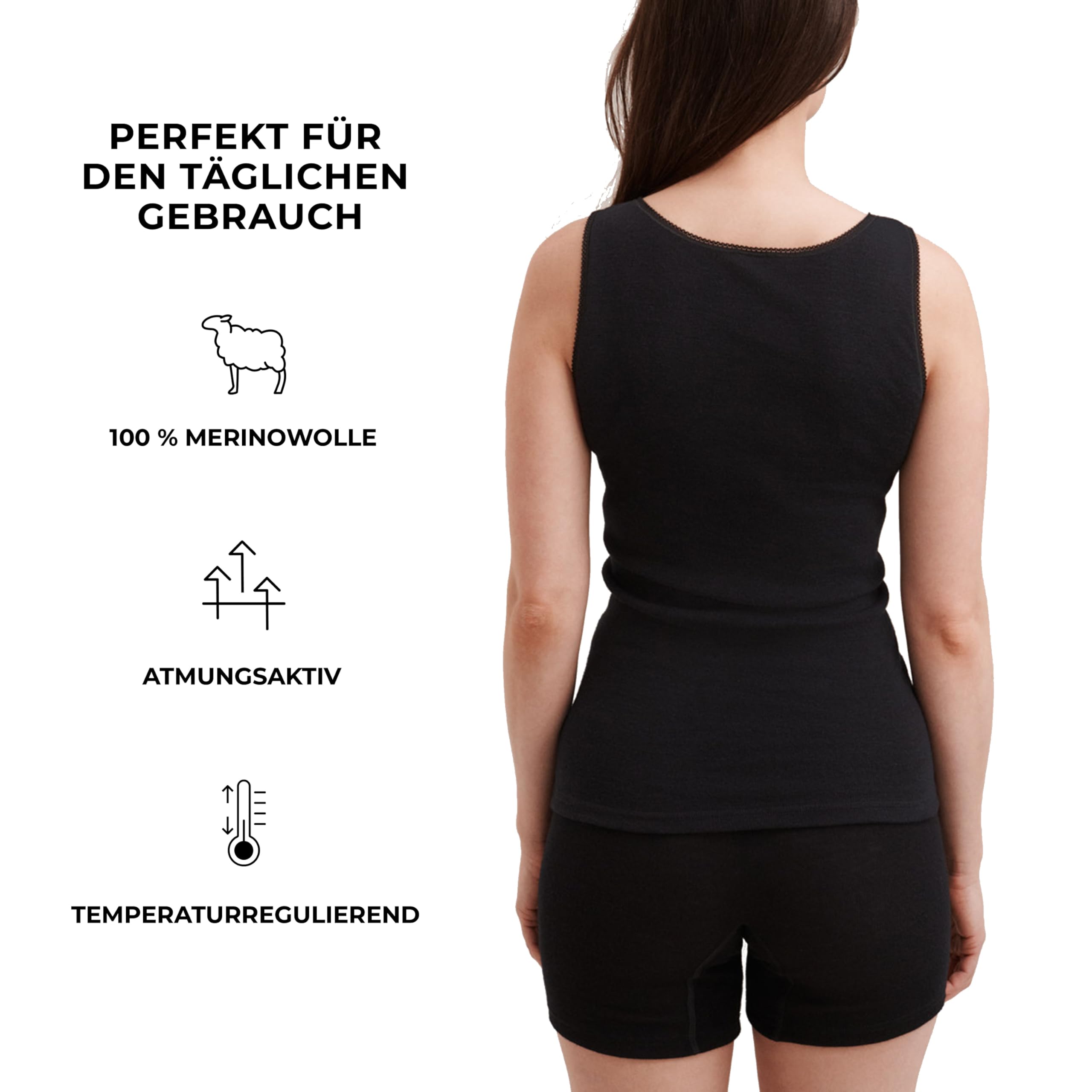 Dilling Damen Unterhemd Merinowolle – Weiches Merino Tank Top Baselayer, Kratzfreies Wollunterhemd, Funktionale Unterwäsche für Sport, Yoga & Alltag