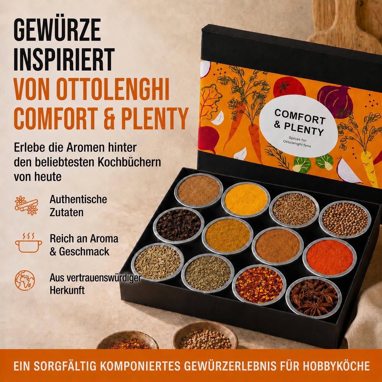 TeaSaltAndSpices Ottolenghi Inspired Spice Gift Box - Comfort & Plenty Collection - 12 Spices with 6 Recipes