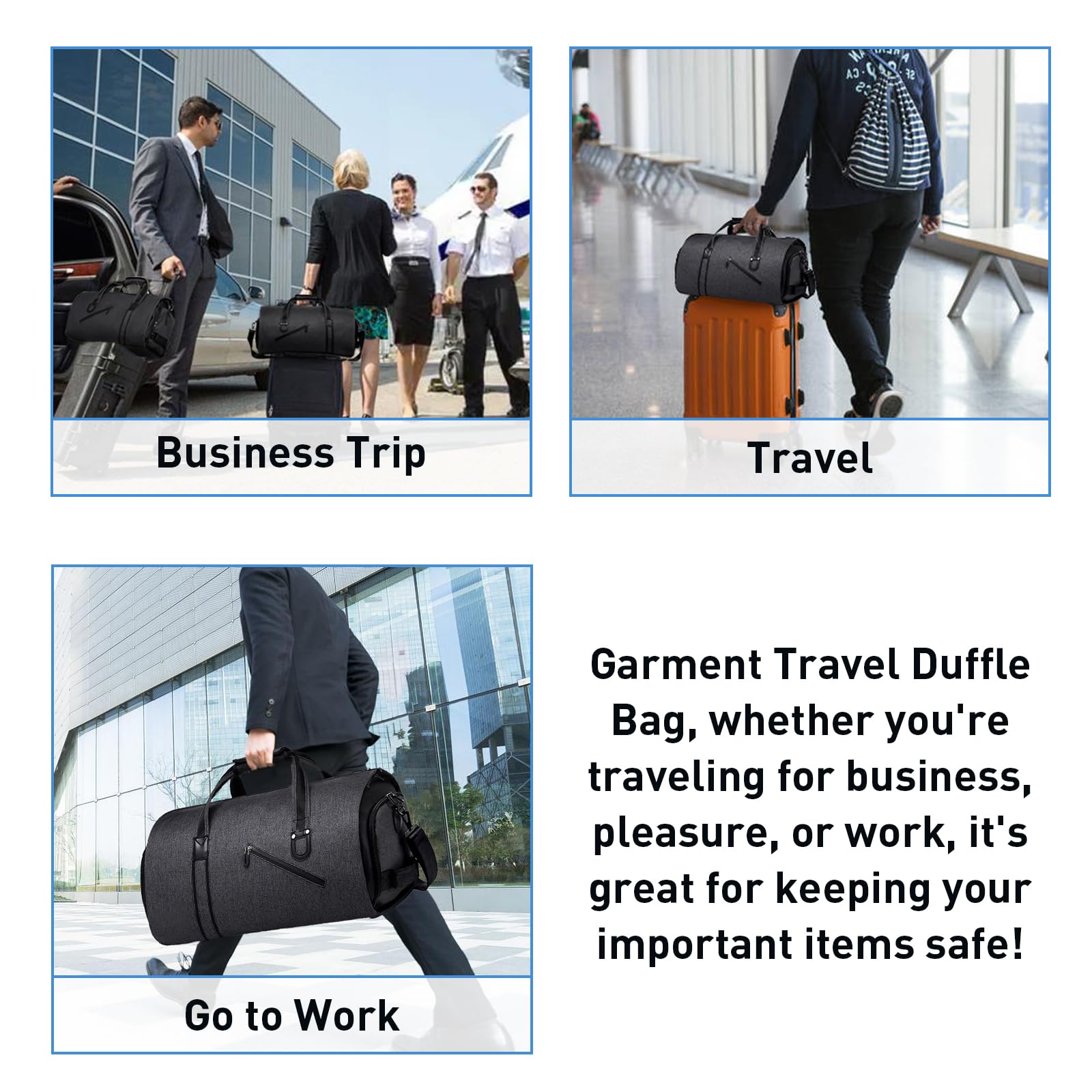Garment Travel Duffle Bag Faltbare Handgepäck mit Schultergurt und Schuhfach, 2-in-1 Hängekoffer für Geschäftsreisen, Schwarz