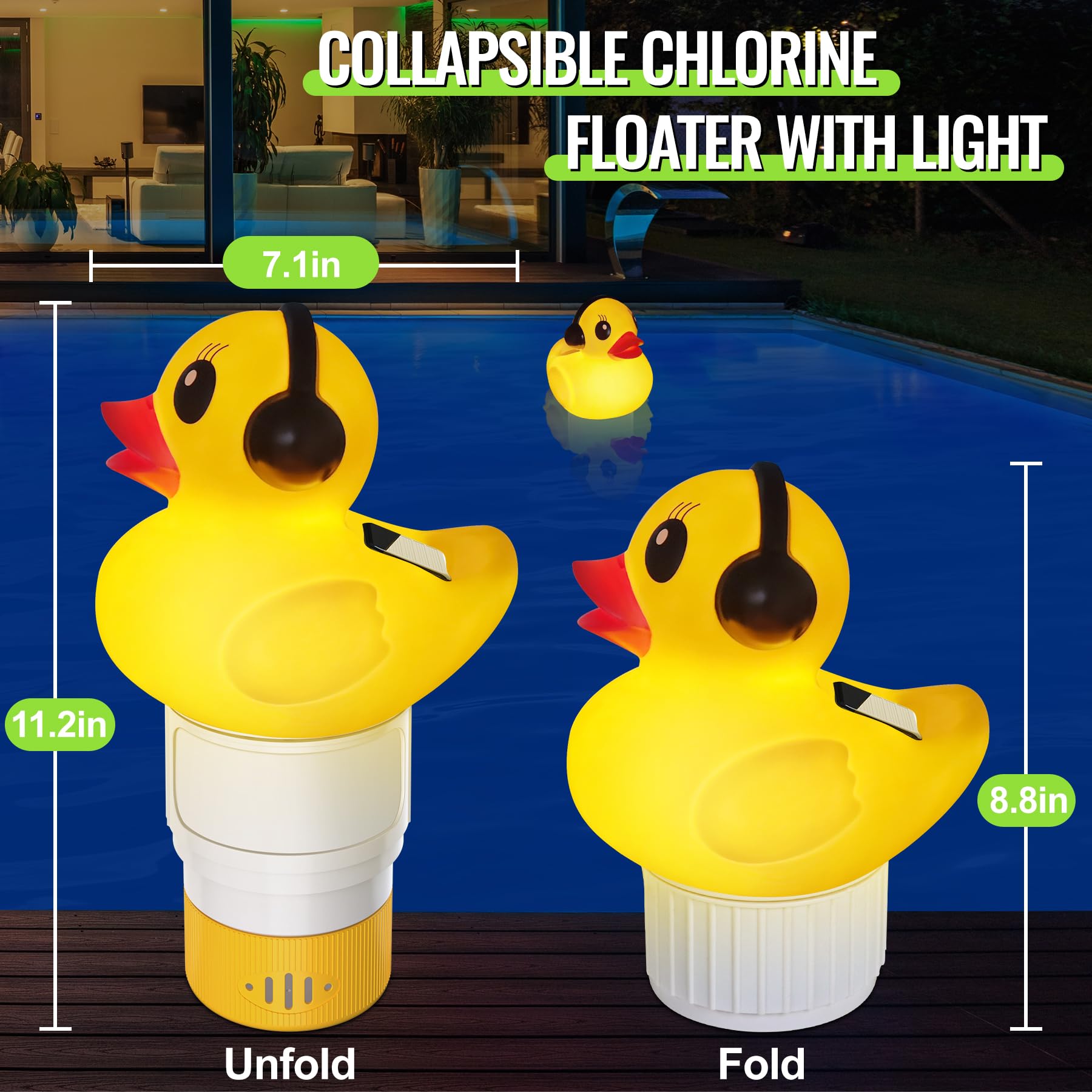 KingSom Diffuseur Chlore Piscine, Caneton Distributeur de Chlore Flottant, Diffuseur de Chlore pour Piscine avec Lumière Solaire, Fotteur Chlore Piscine à Débit Réglable, Doseur Diffuseur Flottant,Spa