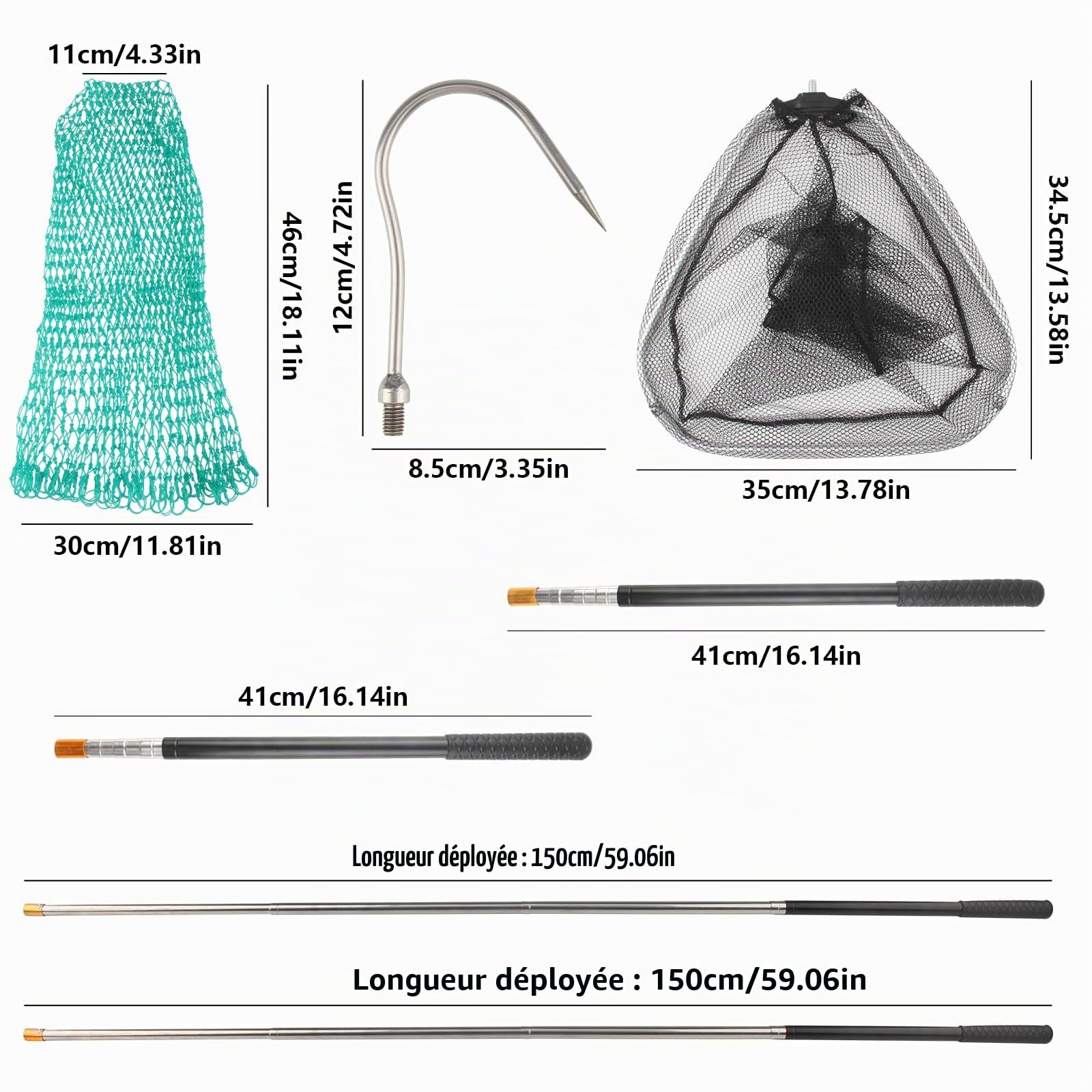 3 Pièces Attrape Poulet Extensible Filet de Volaille Amovible | Epuisette Peche, Avec Crochet en Acier Inoxydable, Filet Capture, Pour Animaux Dindes Oies Canards Oiseaux Petits et Poissons