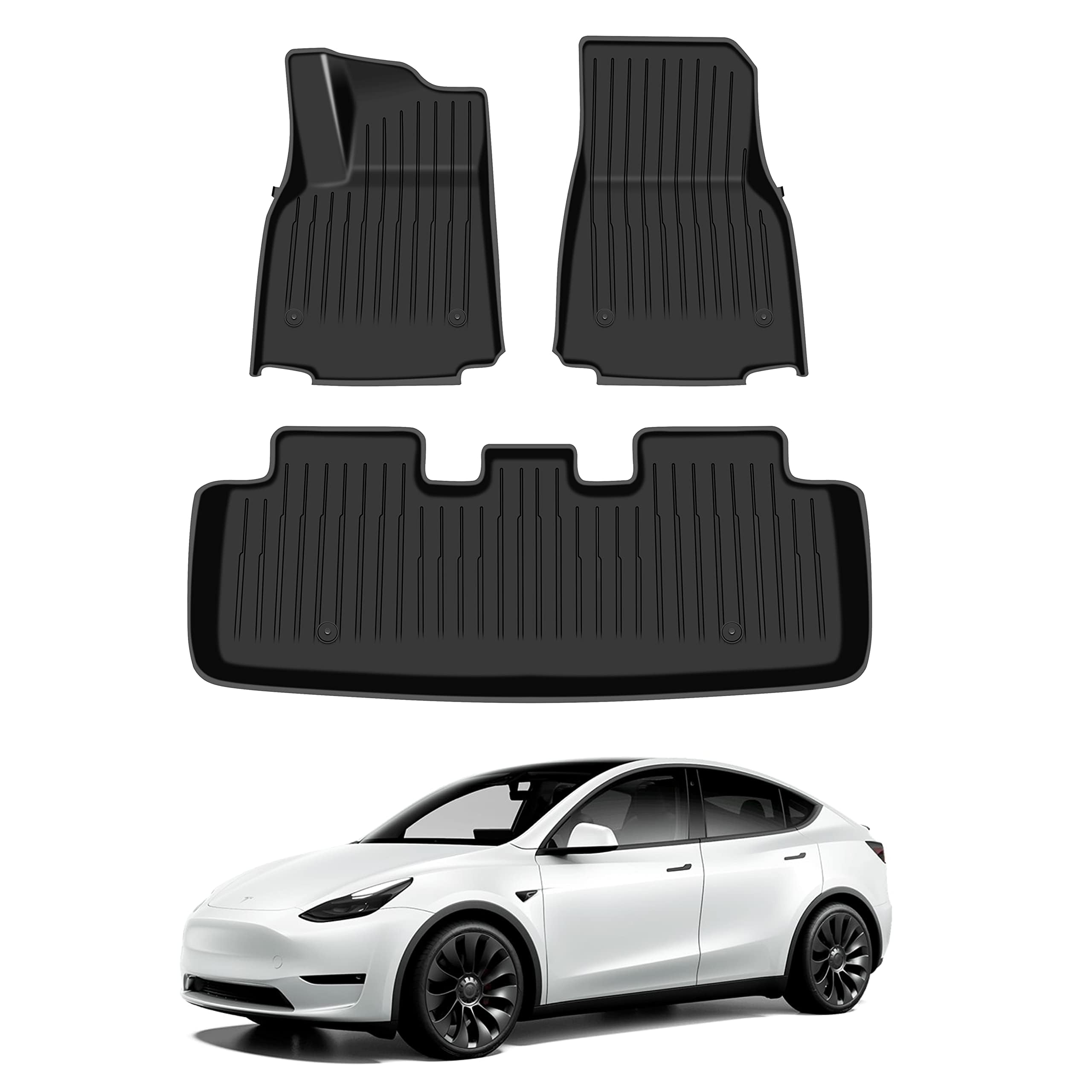 Floor Mats for Tesla Model Y Seater, 3Pcs Premium TPE Floor Liners, Compatible with Tesla Model Y 2024 2023 2022 2021, 3D Car Interior Accessories Anti Slip Waterproof Floor Liners (Model Y)