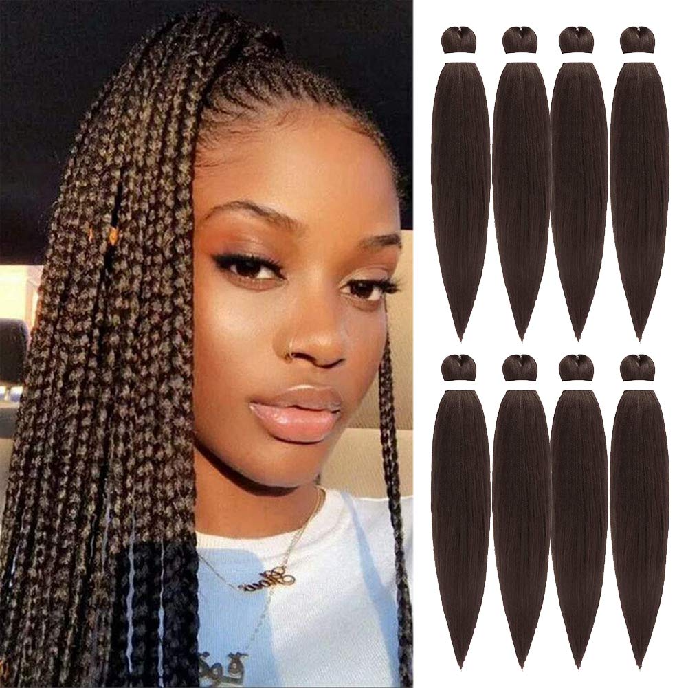 MAKERSLAND Pre Stretched Braiding Hair Extensions Ombre Natural Black Crochet Braids Hair 24Inch 8 Packs Professional Braiding Hair Hot Setting Synthetic Fiber Crochet Twist Hair Yaki Texture 4#