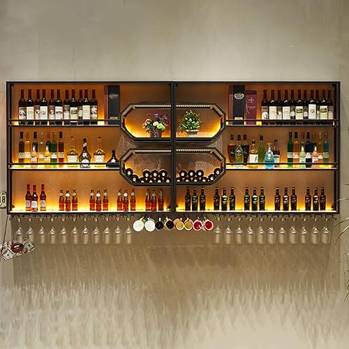 Miniatura 6 de Estante de madera para vino montado en la pared con 2 soportes para vidrio, estante de vino con colgador de copas, estantes flotantes de licor para