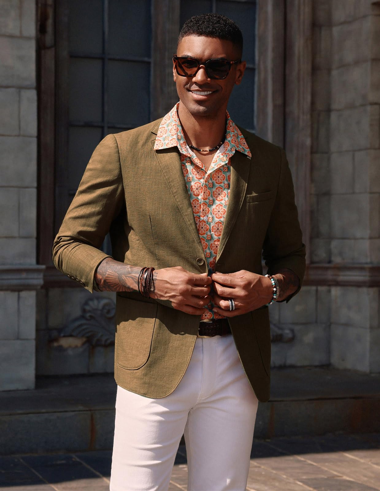 PJ PAUL JONES Blazer en lin moderne pour homme - Veste de loisirs - Coupe droite - 2 boutons - Veste de costume d'affaires