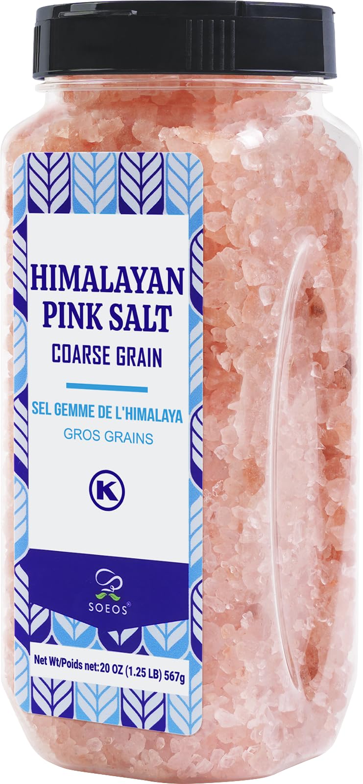 Soeos Himalayan Pink Salt, Coarse Grain for Salt Grinders & Mills, Kosher Certified, Natural Pure Rock Salt, 20oz (567g)